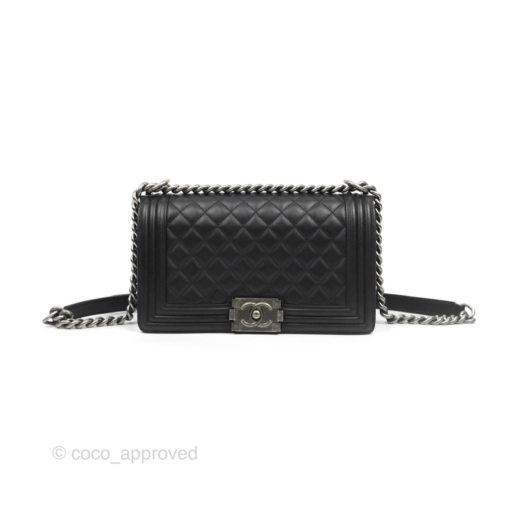 Chanel Quilted Medium Boy Black Calfskin Ruthenium Hardware