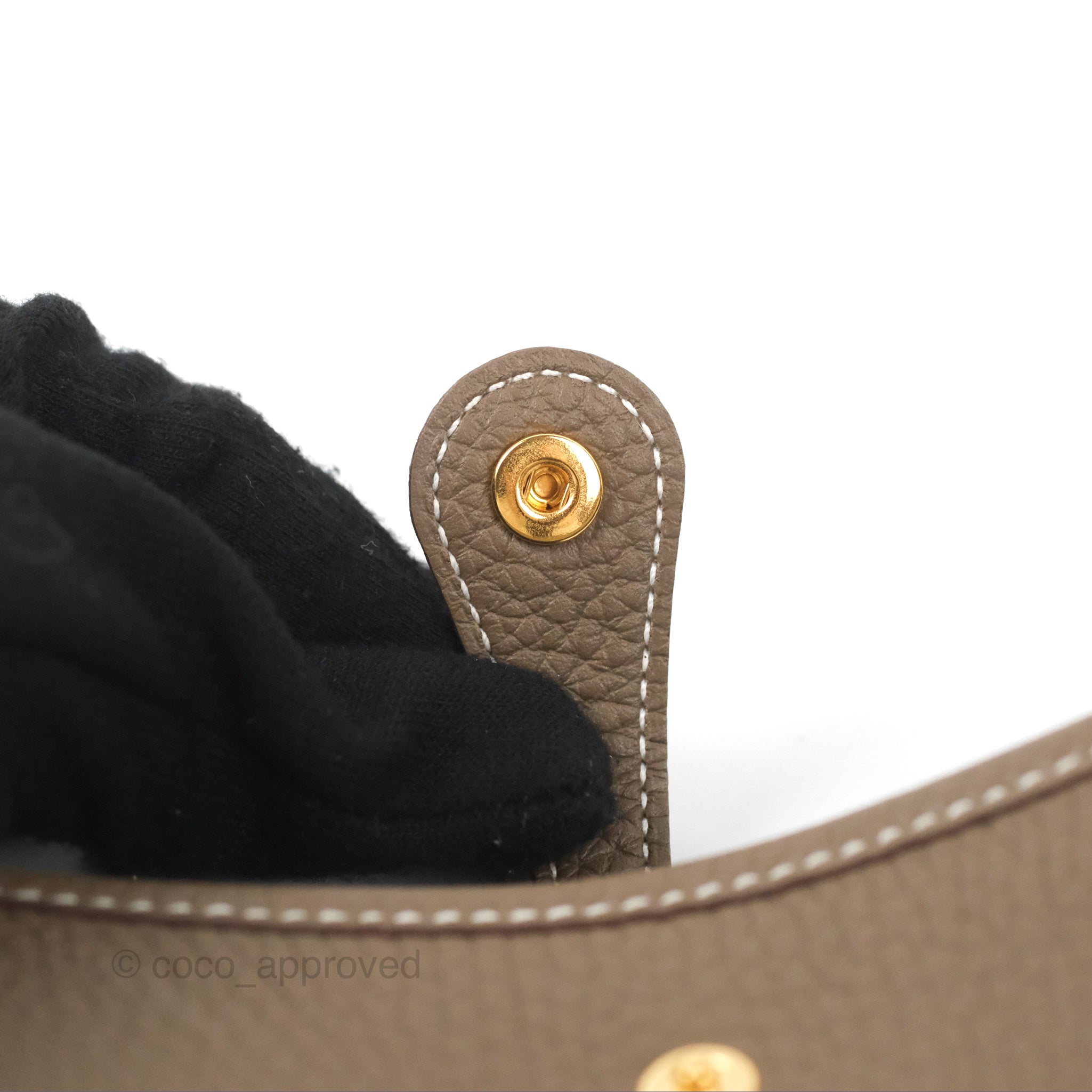 Hermès Mini Evelyne Etoupe Clemence Gold Hardware with Bleu Indigo Str –  Coco Approved Studio