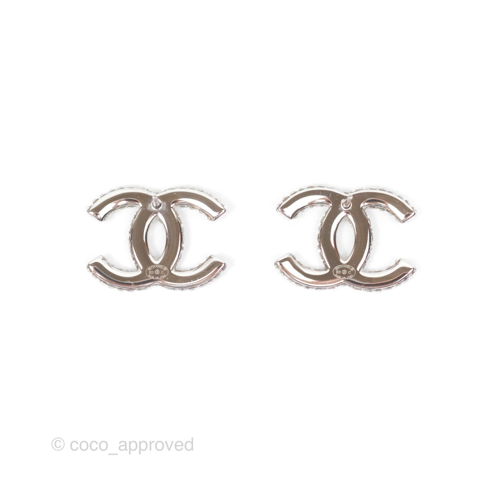 Chanel Crystal CC Earrings Silver Tone 21C