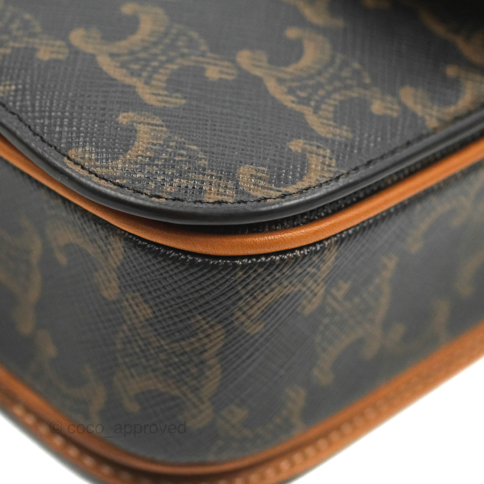 67133 auth CELINE tan leather & Triomphe canvas MEDIUM TAMBOUR Shoulder Bag