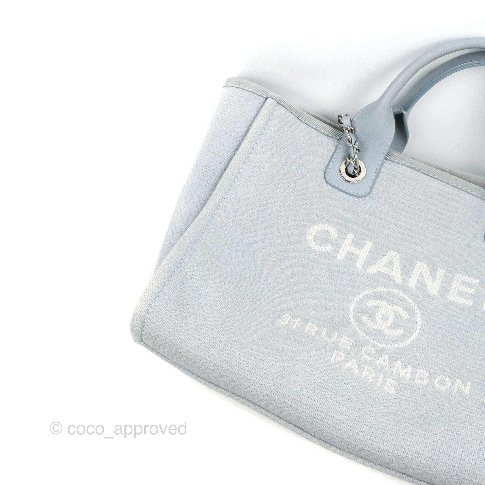 Chanel New Small Deauville Tote Light Blue Silver Hardware