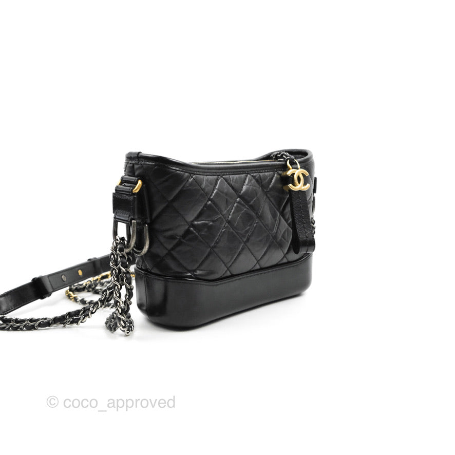 Chanel Quilted Small Gabrielle Hobo Black Aged Calfskin Mixed Hardware