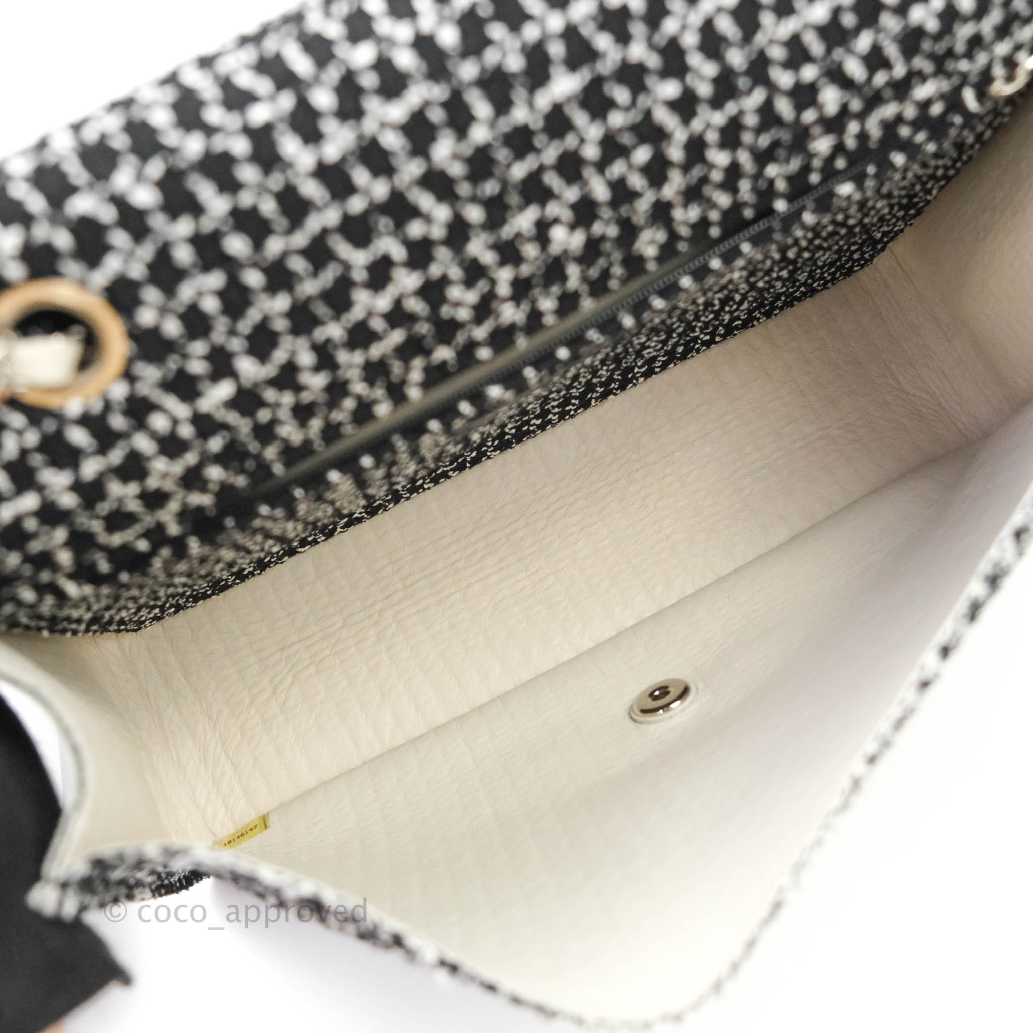 Chanel Classic Single Flap Bag Black/White Tweed Silver Hardware
