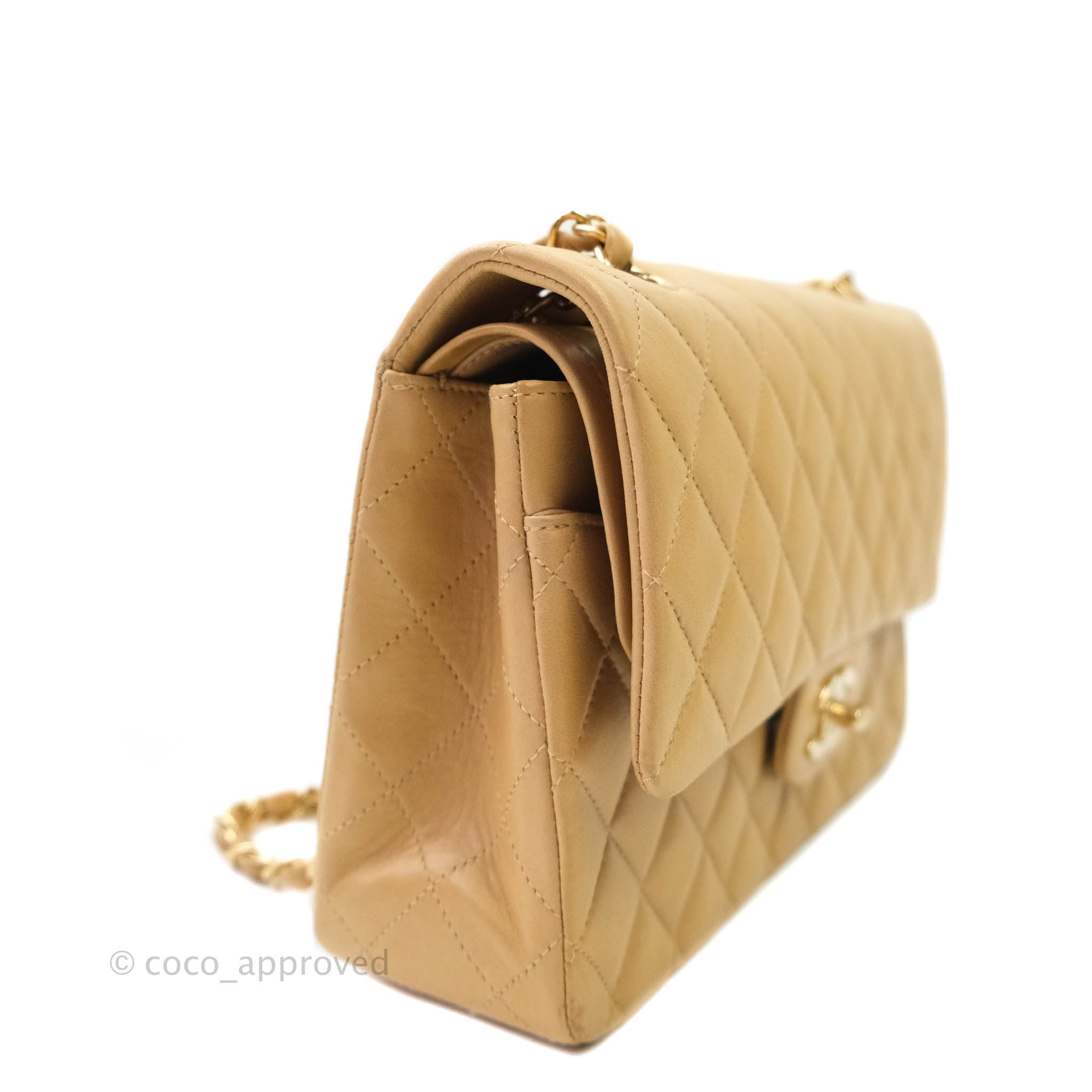 Chanel Classic Vintage M/L Medium Double Flap Bag Beige Lambskin