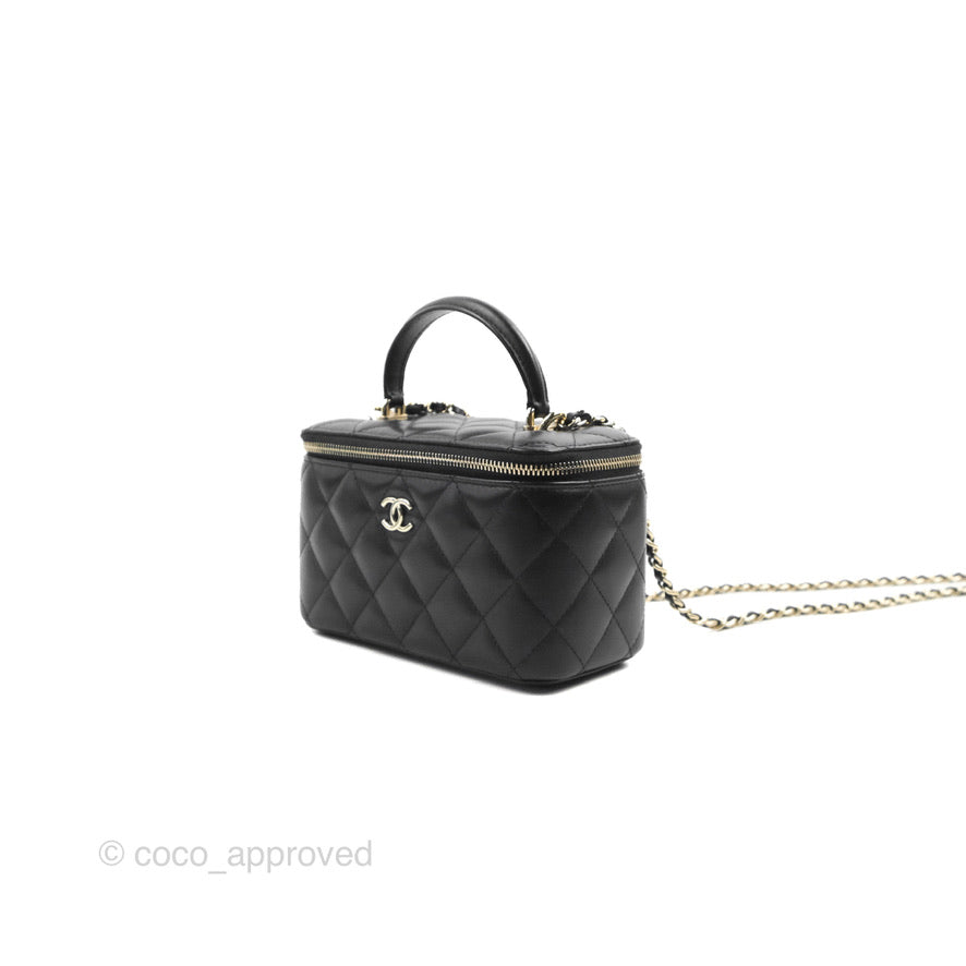 Chanel Vanity Rectangular Top Handle Black Lambskin Gold Hardware