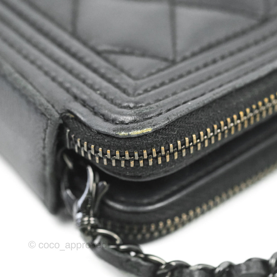 Chanel Le Boy Double Zip Wallet On Chain So Black Lambskin – Coco