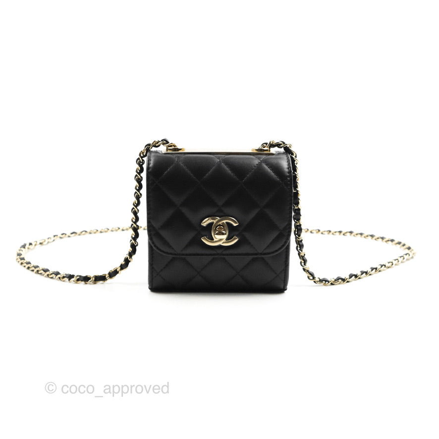 Chanel Small Quilted Trendy CC Clutch With Chain Black Lambskin Gold Hardware