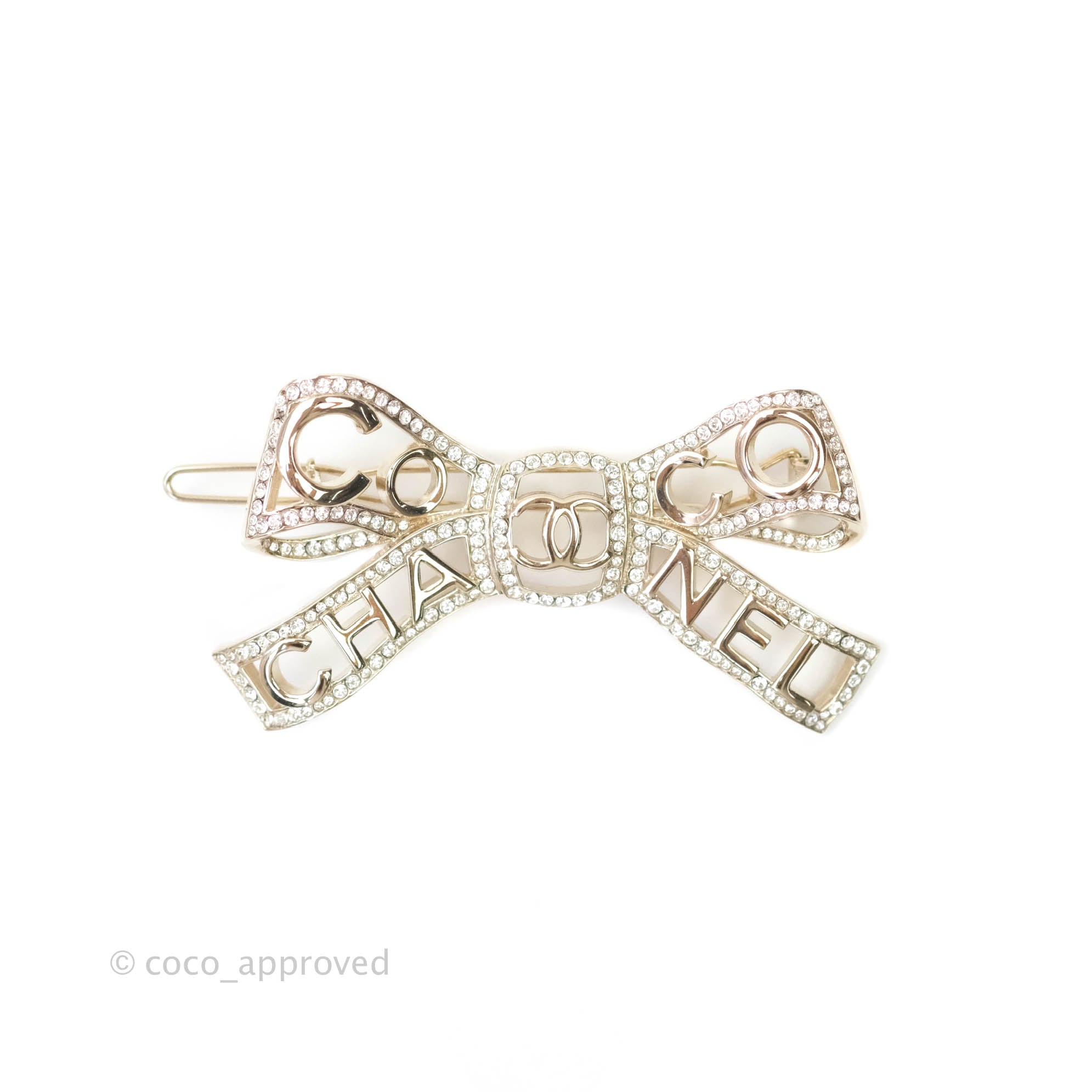 Chanel CC Crystal Bow-tiful Hair Clip Gold Tone 20B