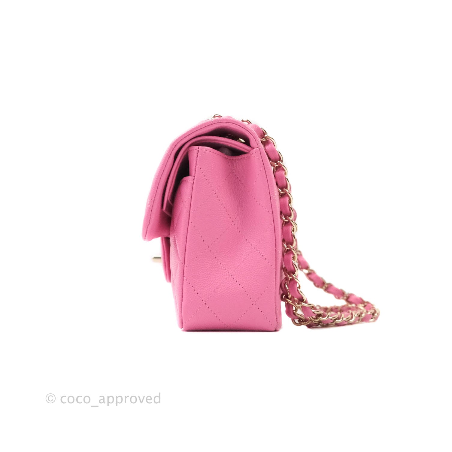 NIB 21P 100%AUTH Chanel Rose Pink Caviar Leather Round Mini Bag Jewel CC  Logo