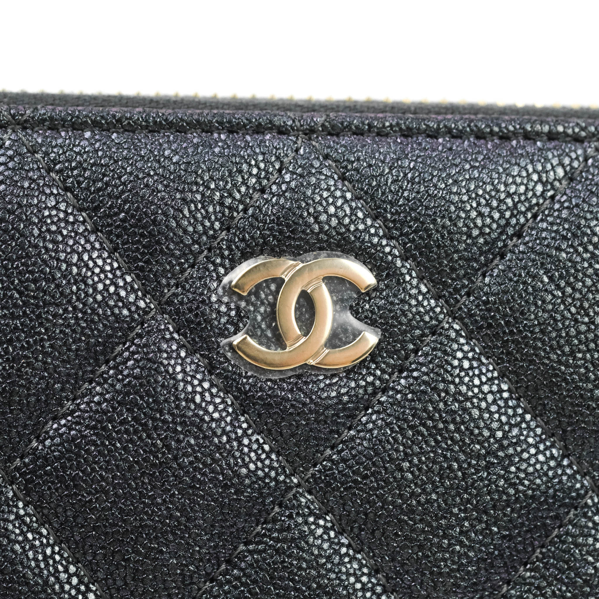 Chanel Quilted Zip Around Travel Wallet Iridescent Black Caviar Gold H –  Coco Approved Studio