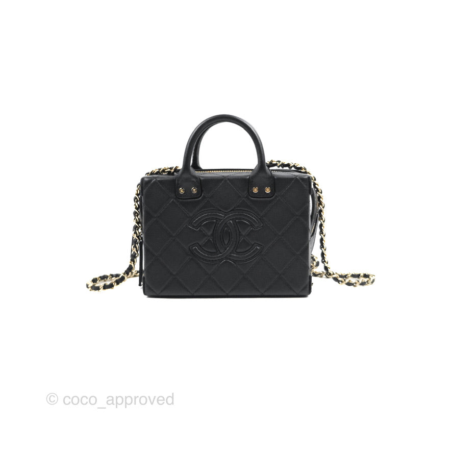 Chanel Quilted Vanity Case with Chain Black Calfskin Gold Hardware 22B