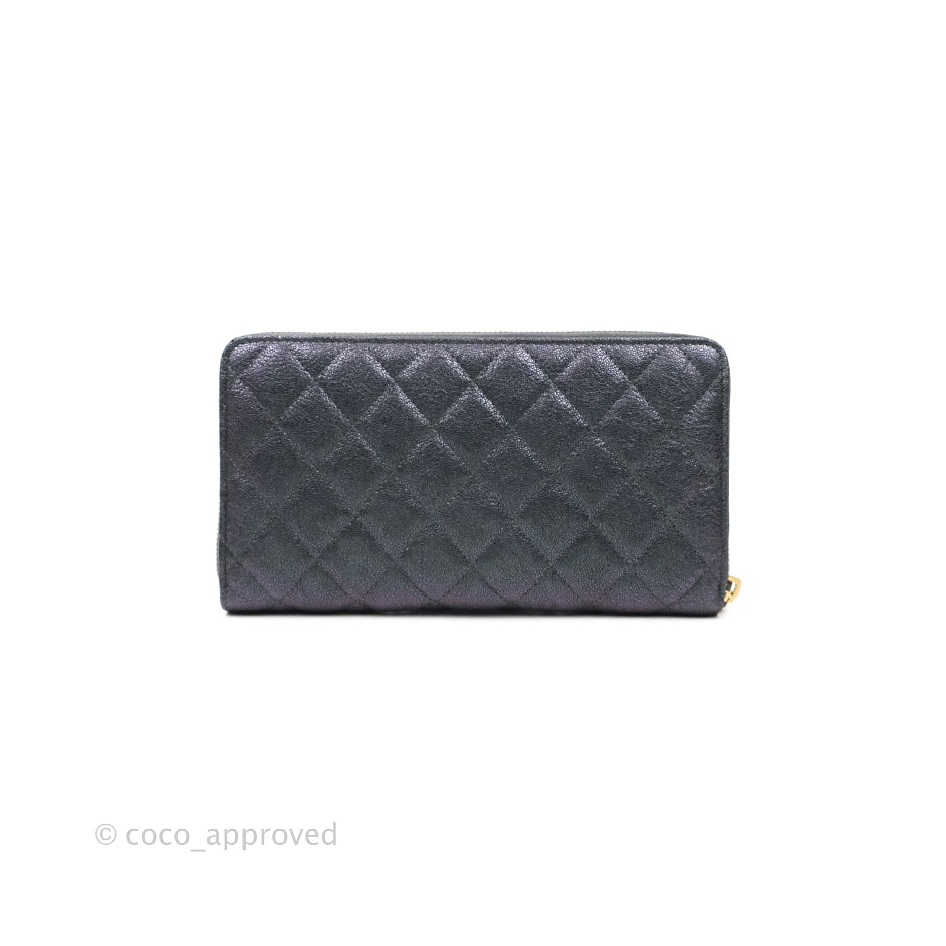 CHANEL Iridescent Caviar Quilted CC Zip Card Holder Black 1286382