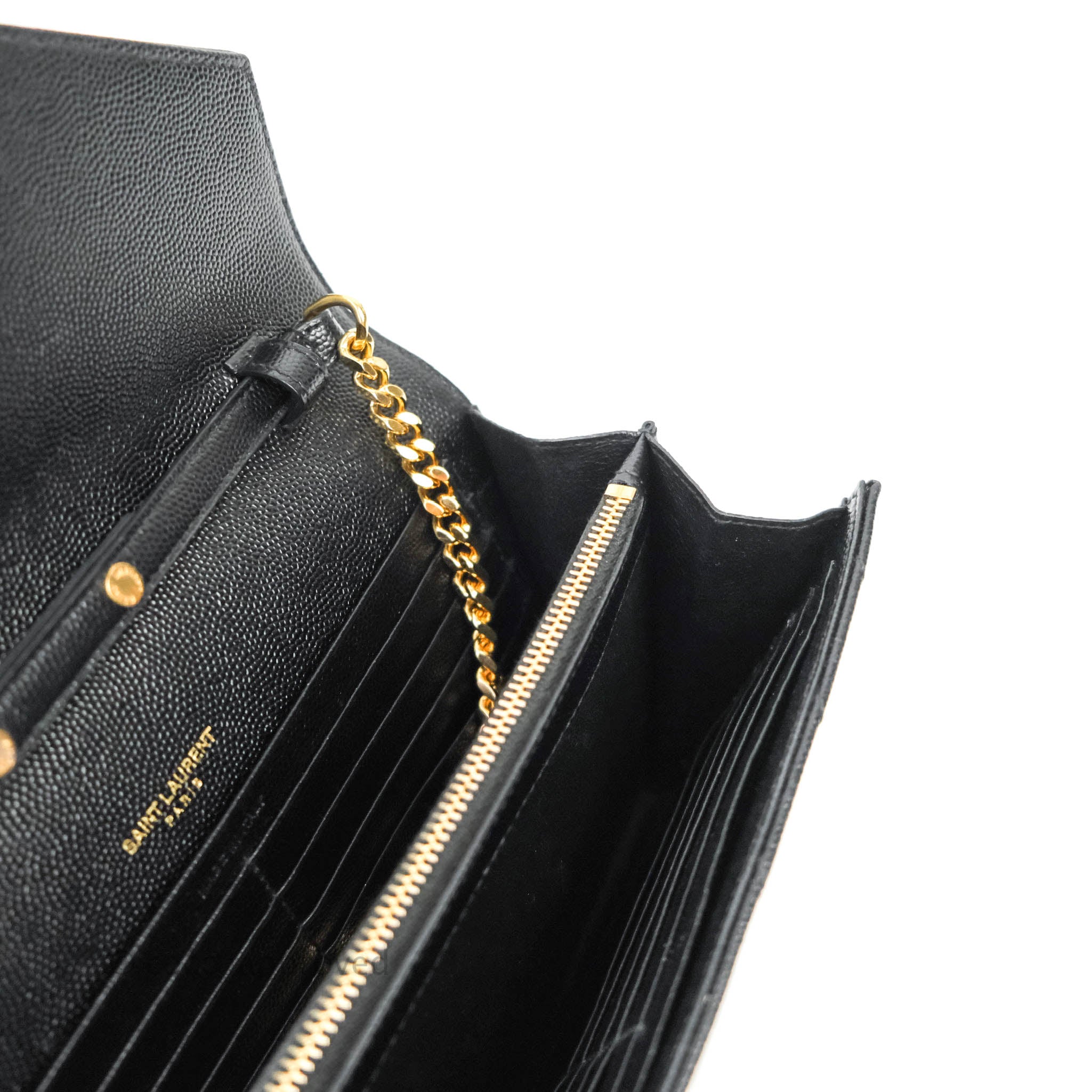Saint Laurent Wallet on Chain Large Black Grained Leather Gold Hardwar –  Coco Approved Studio