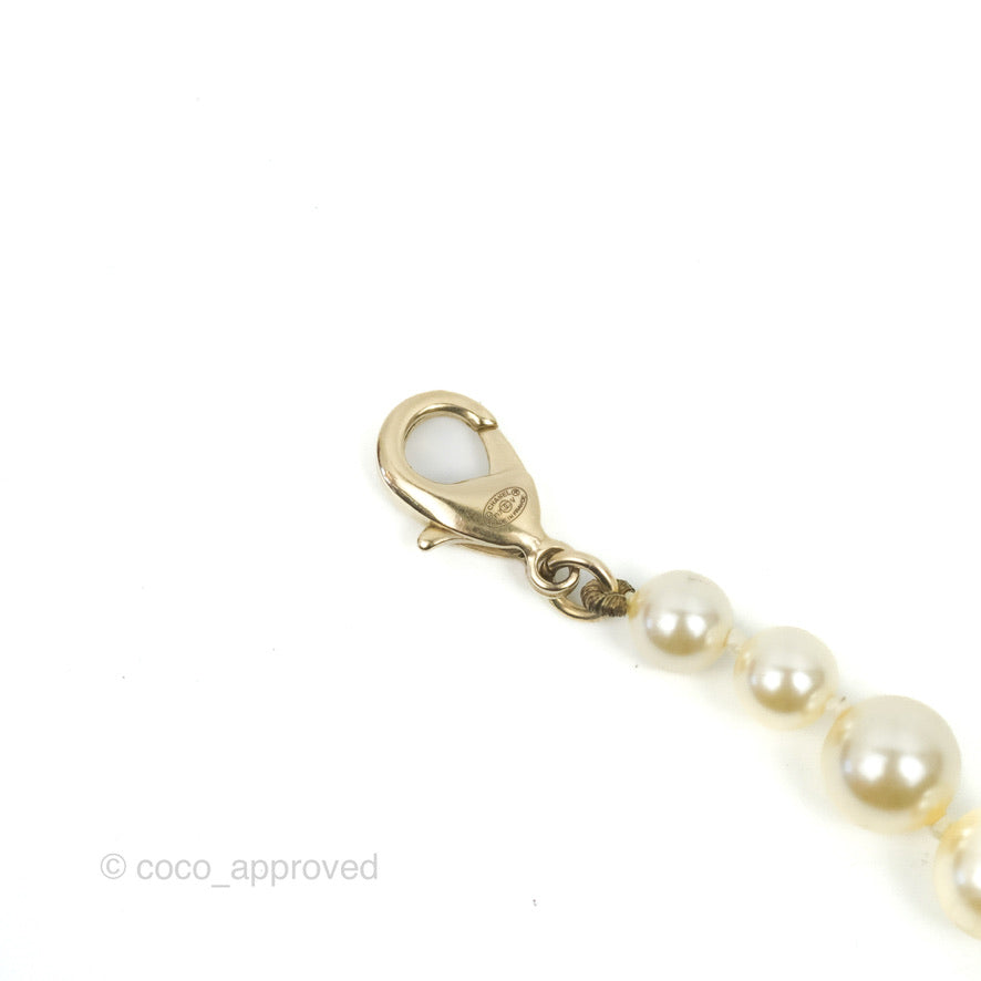 Chanel CC Crystal Pendant Pearl Bracelet Gold Tone 17V