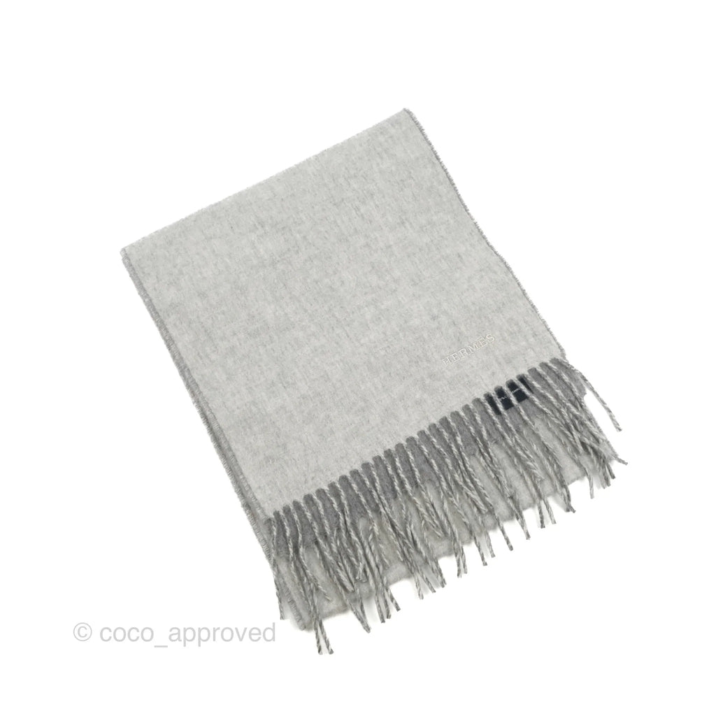 Hermes Cashmere Fringe Scarf Grey