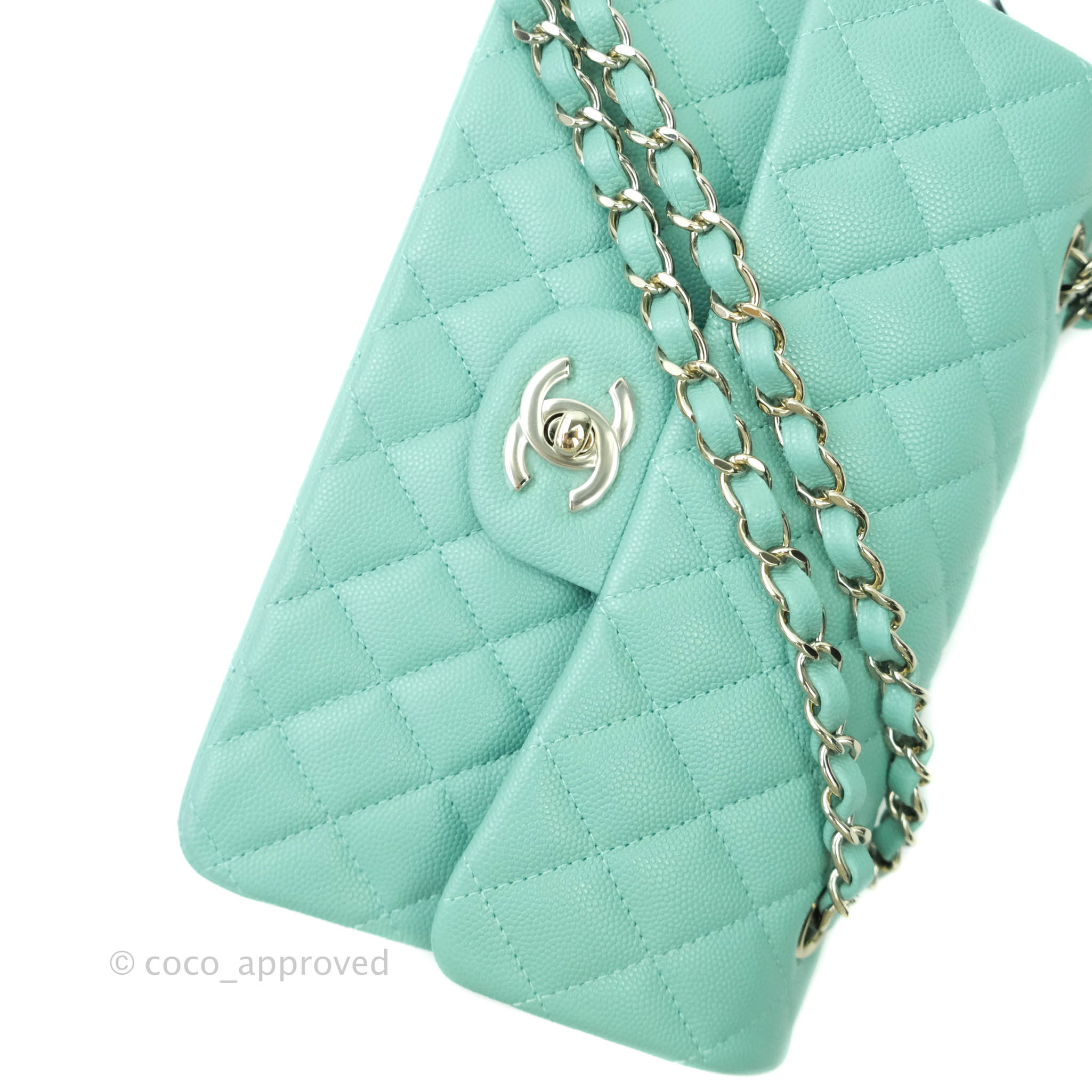 Chanel Classic Small S/M Flap Tiffany Blue Mint Caviar Gold Hardware 2 – Coco  Approved Studio