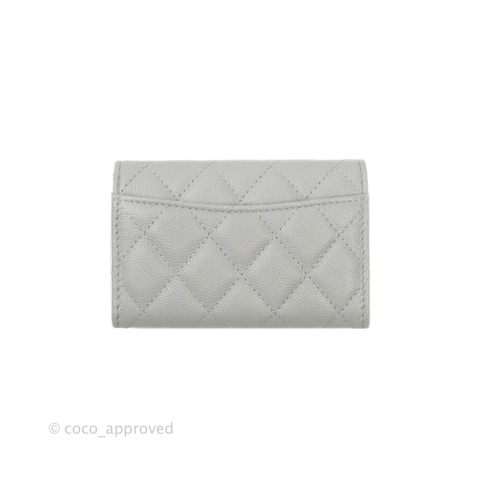 Authentic Chanel Grey Caviar Quilted Leather CC Flap Card Holder