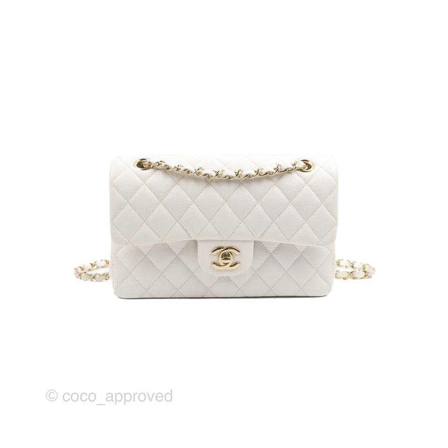 Chanel Small Classic Quilted Flap White Caviar Gold Hardware