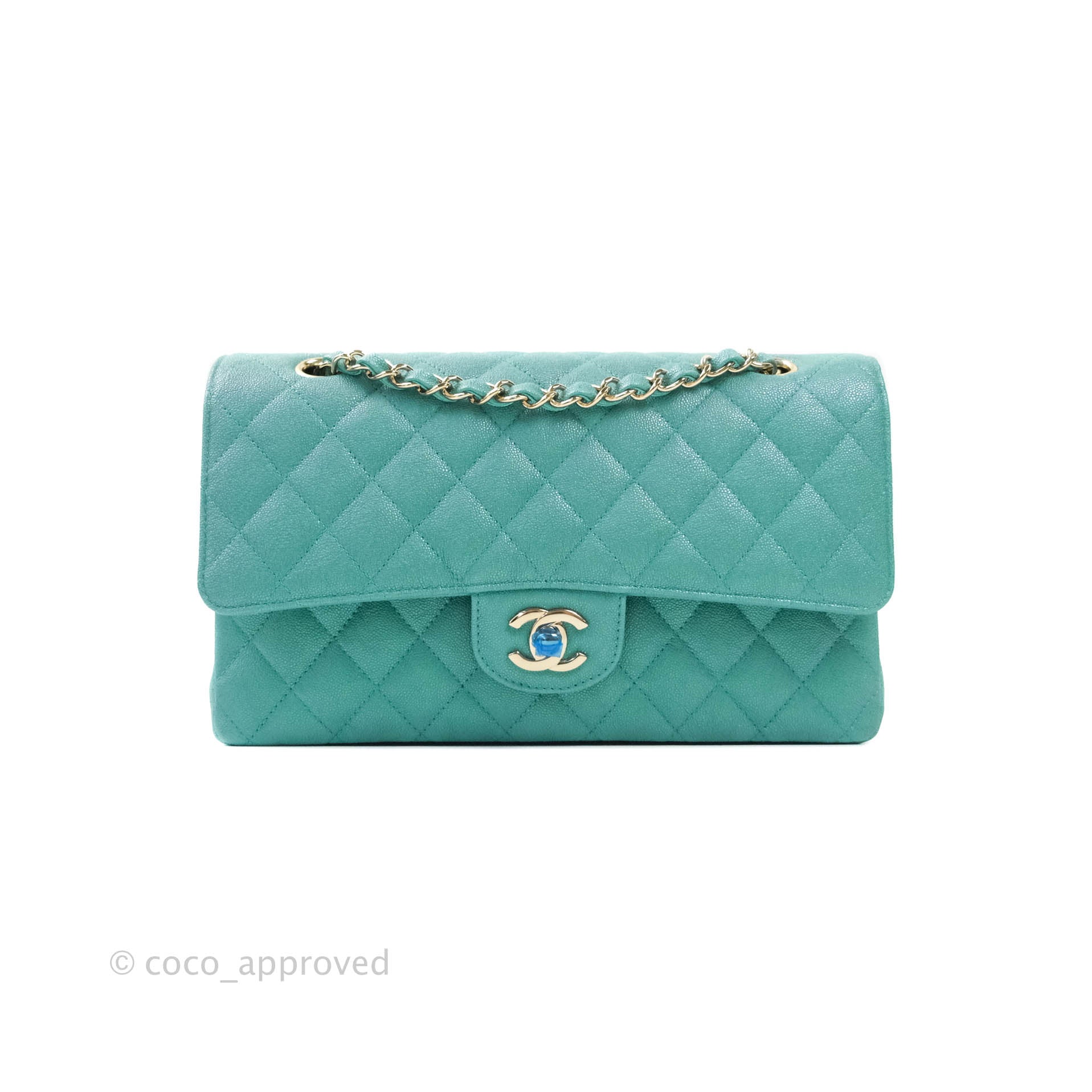 Chanel Medium Double Flap Bag Lambskin Quilted In Green W/ Silver Hardware