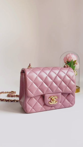CHANEL Lambskin Quilted Mini Square Flap Pink 1263711