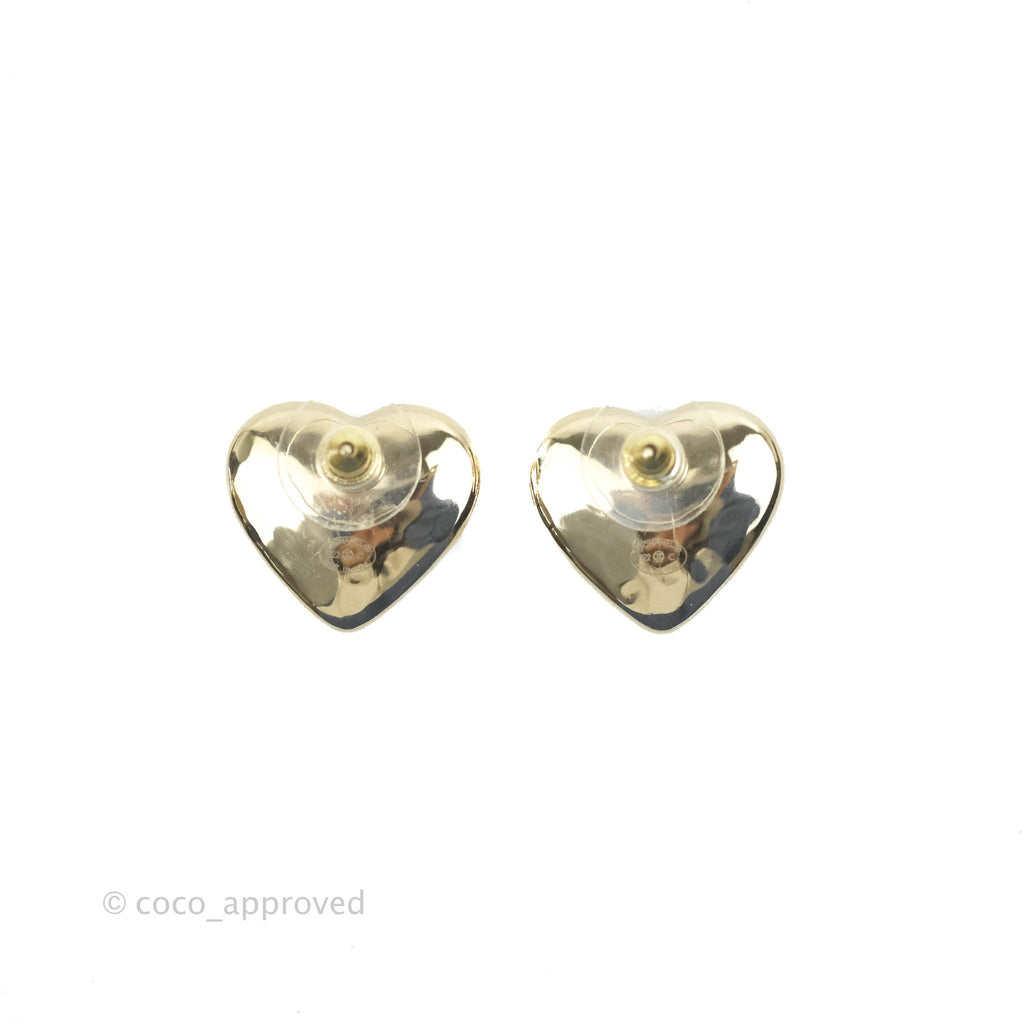 Chanel Pearl CC Heart Earrings Gold Tone 22C