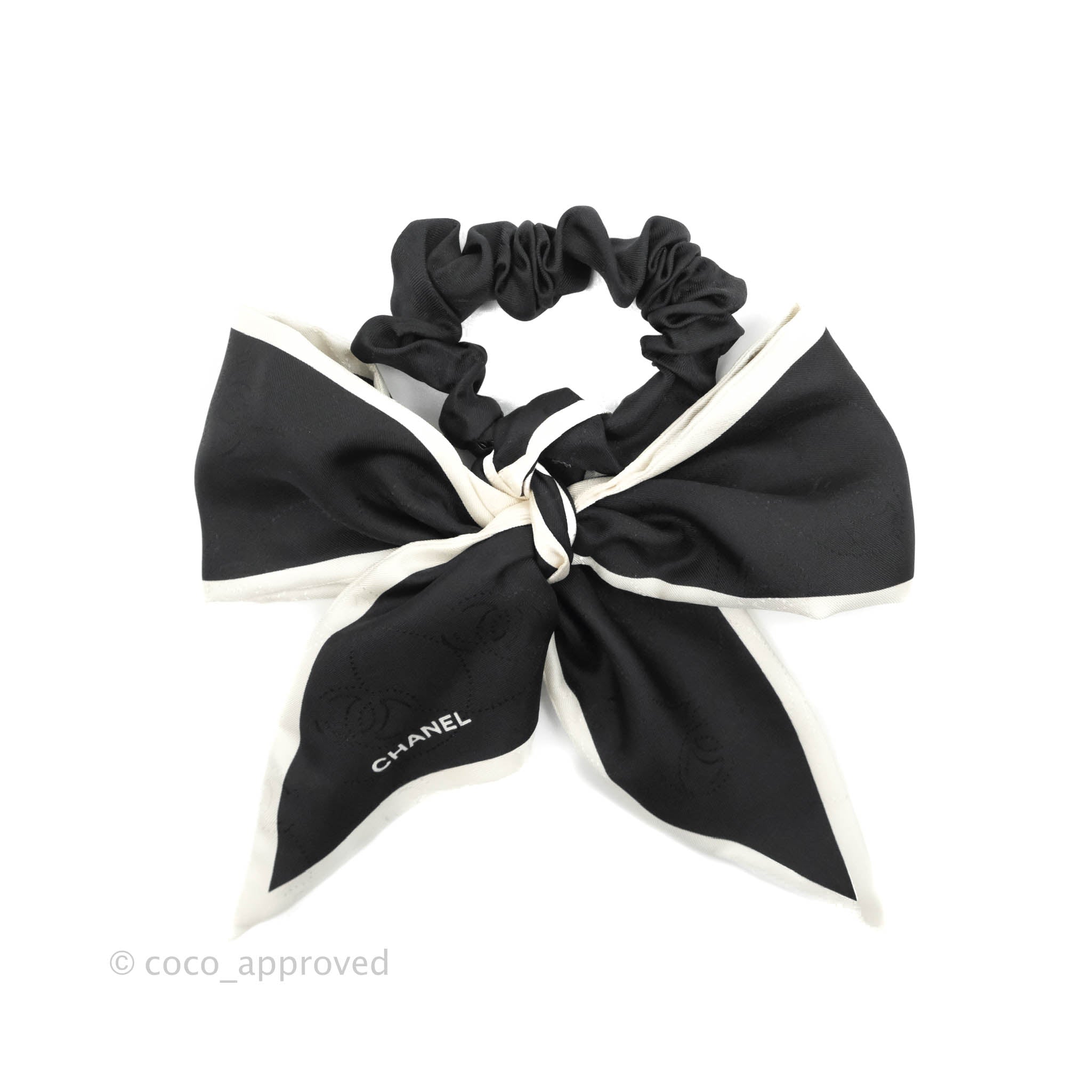 Chanel Scrunchie Ribbon AA7530 Black White Silk Hair Accessory Free Shipping