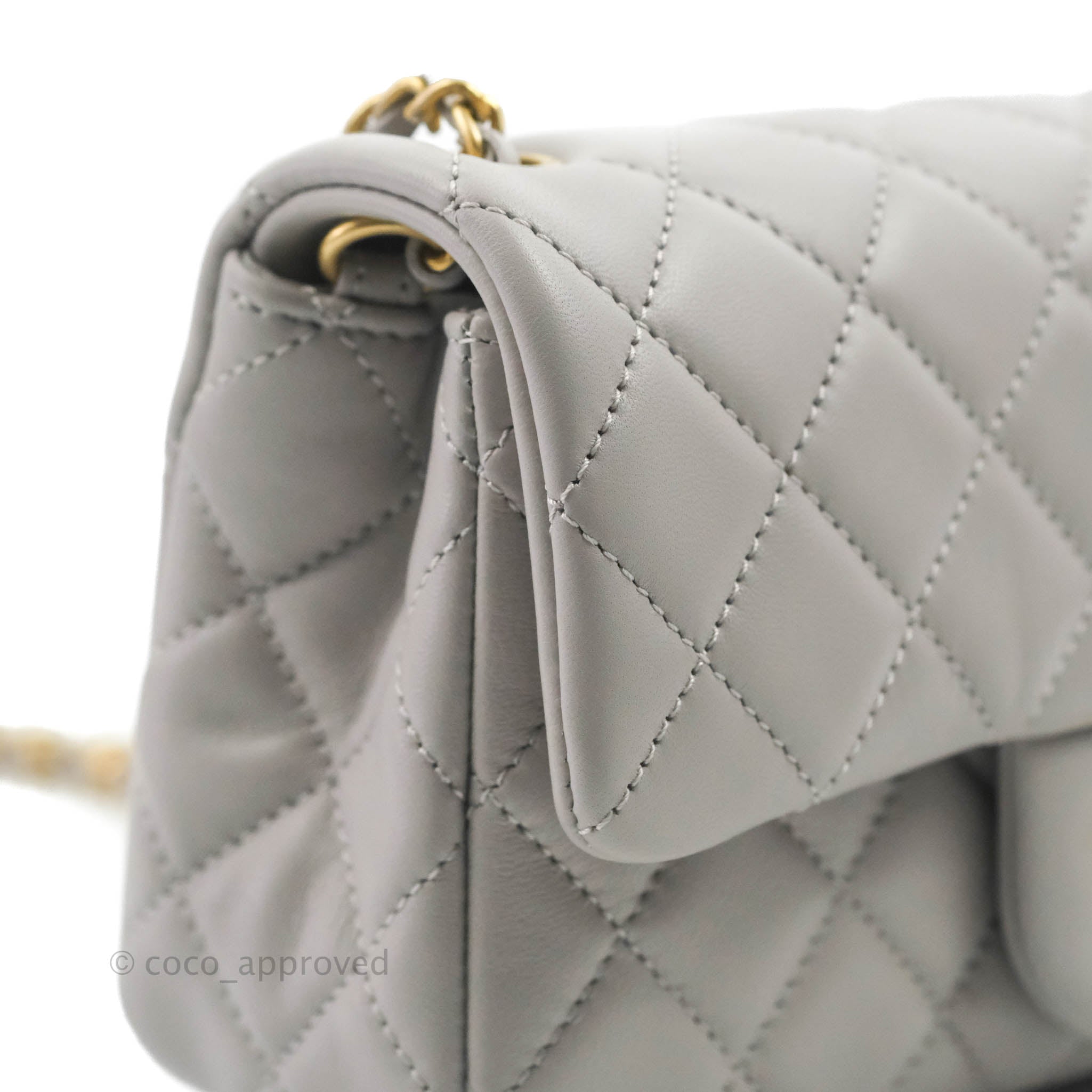 Chanel Mini Rectangular Pearl Crush Quilted Light Grey Lambskin Aged G – Coco  Approved Studio