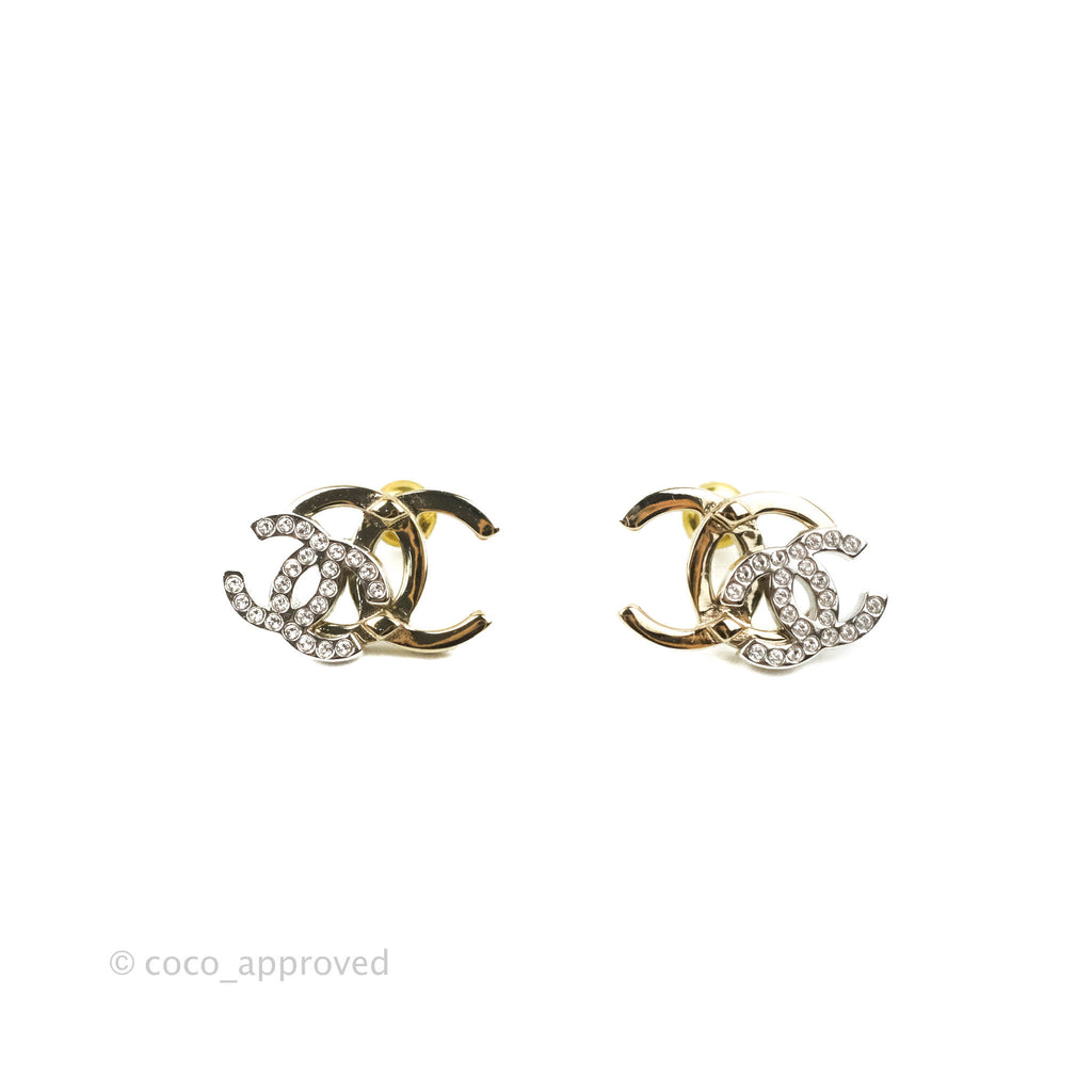 Chanel Double CC Crystal Earrings Gold & Silver Hardware 21A