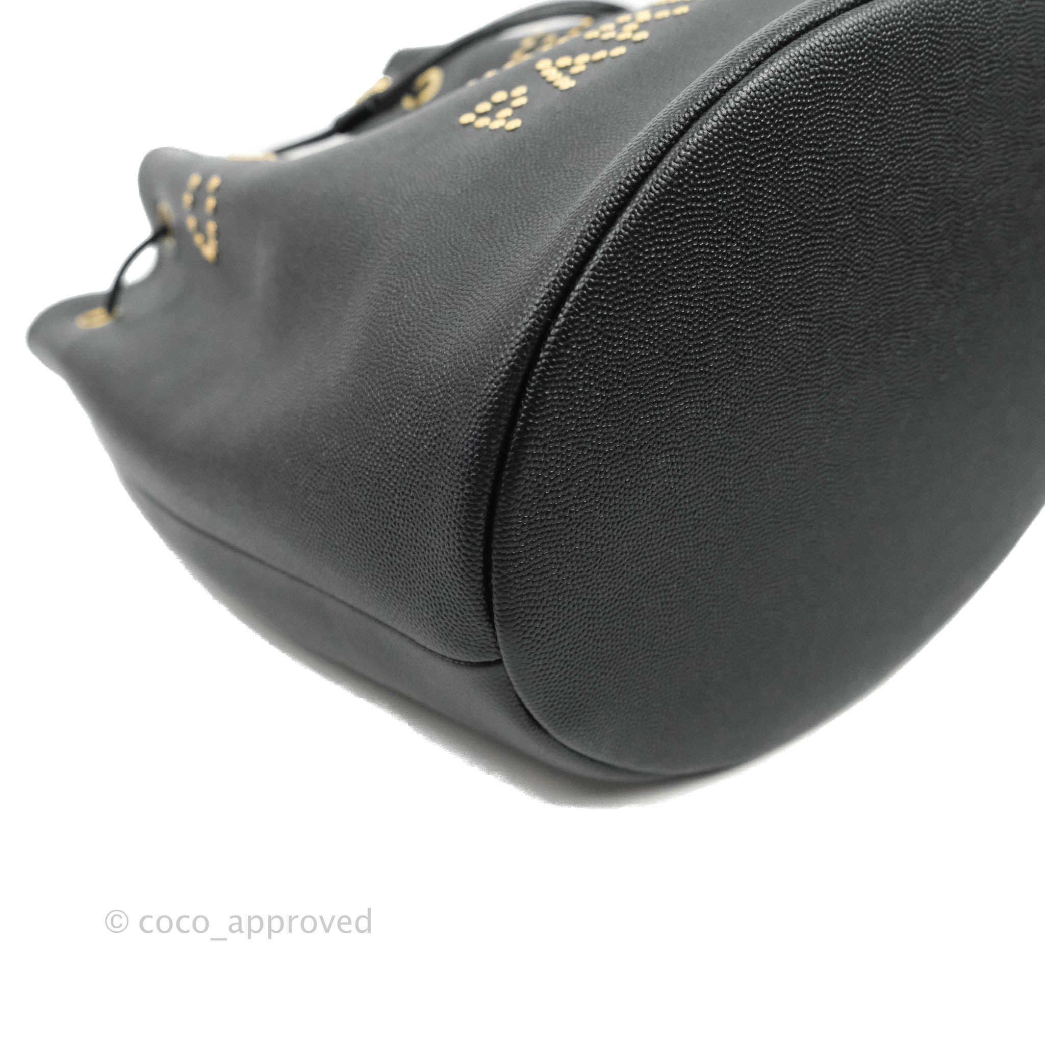 Chanel Studded Deauville Drawstring Bucket Bag Black Caviar
