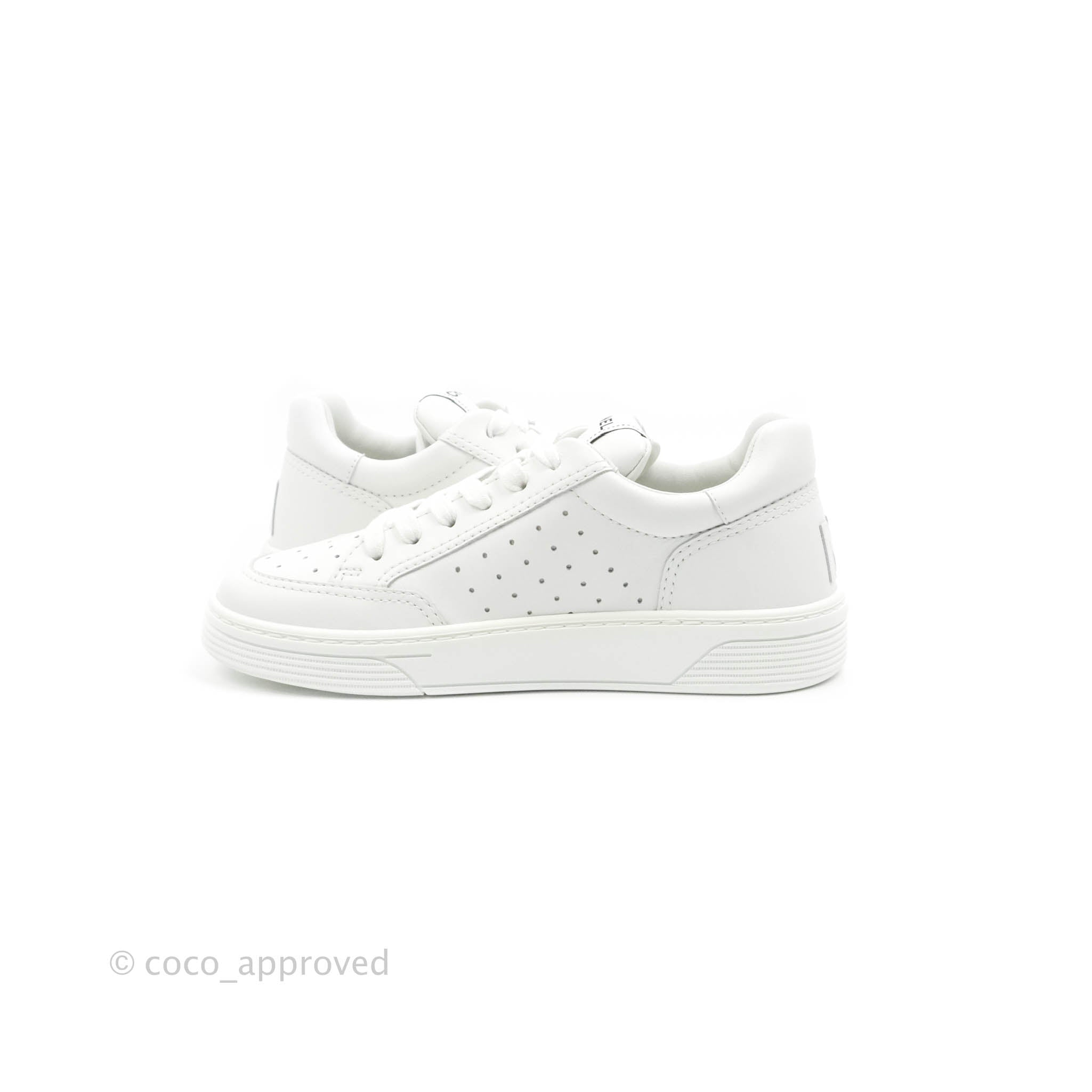 Chanel Calfskin Logo Sneakers White Size 37.5 – Coco Approved Studio