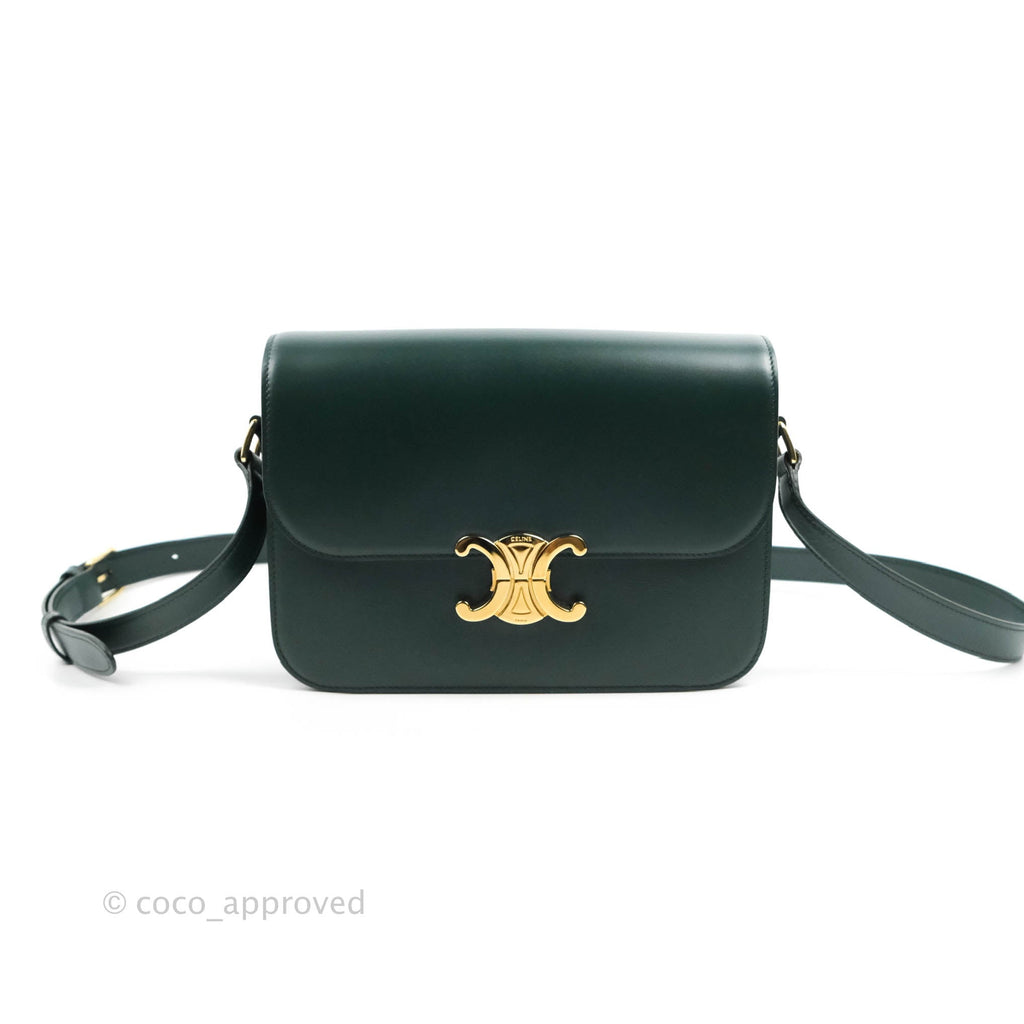 Celine Medium Triomphe Shiny Calfskin Amazone Green