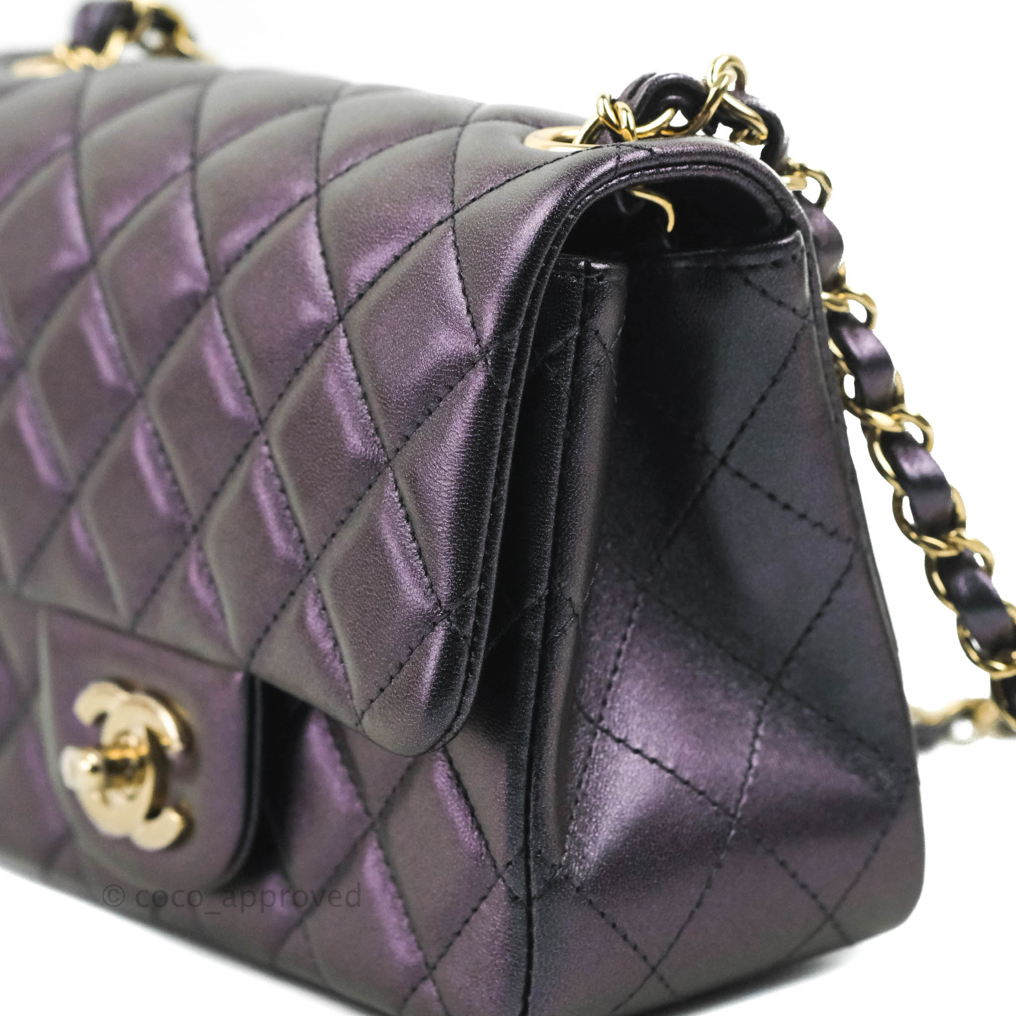 Chanel Mini Square Quilted Iridescent Purple Lambskin Gold Hardware – Coco  Approved Studio