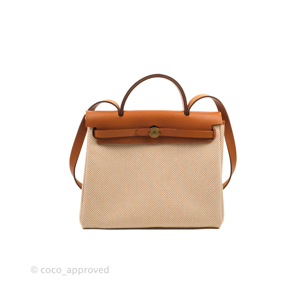 Hermès Herbag Zip 31 Retourne Criss Viking Ecru-Beige/Fauve Canvas Gold Hardware