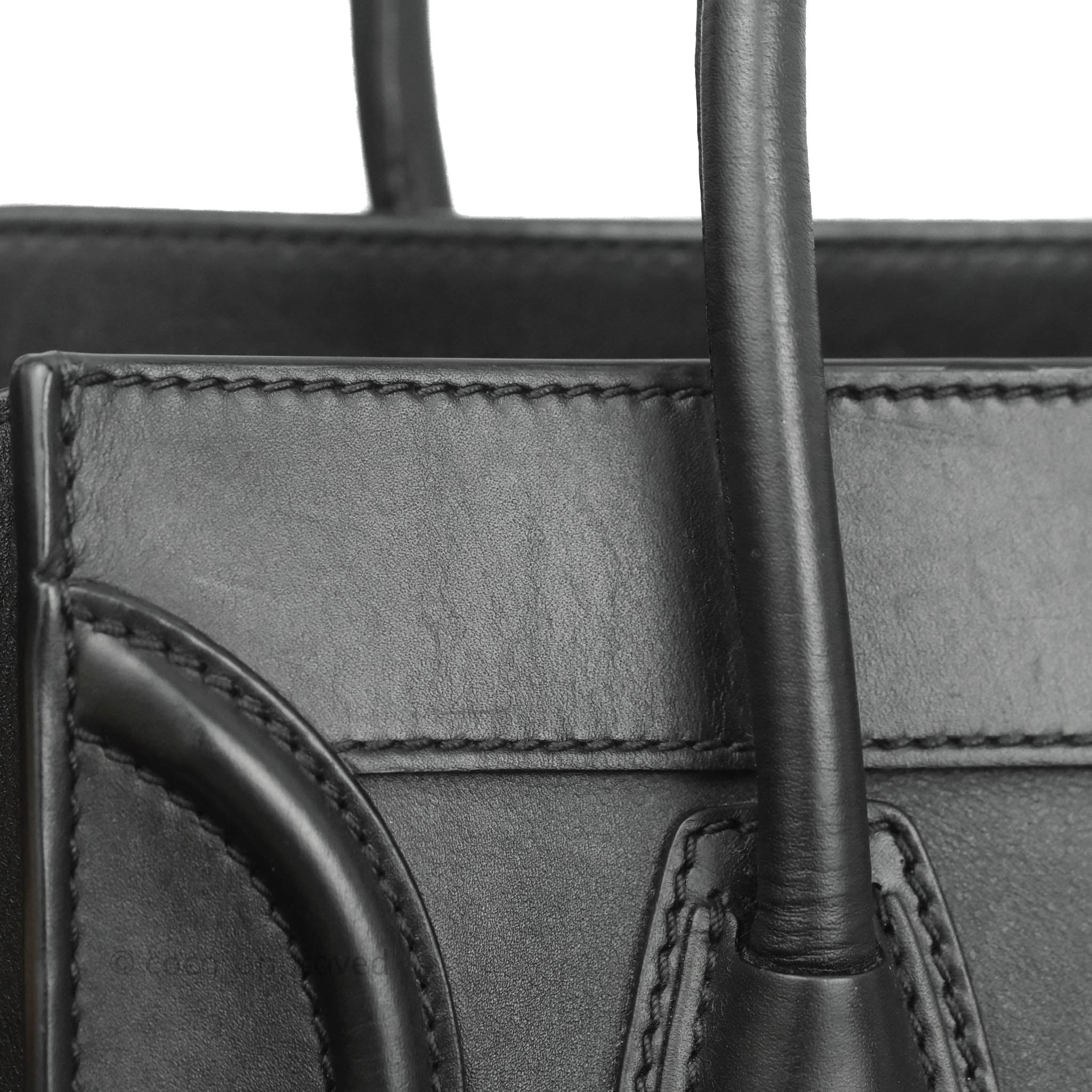 Celine Micro Luggage Tote Bag in Black Pebbled Leather