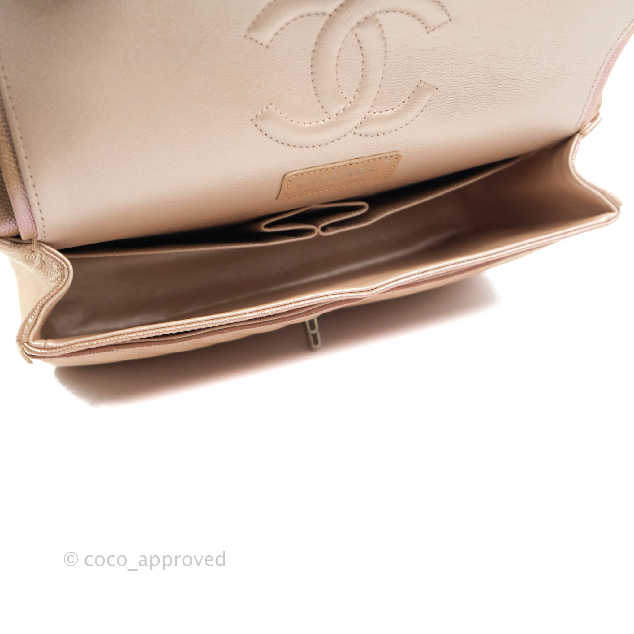 Chanel Classic M/L Medium Double Flap Iridescent Rose Gold Pink