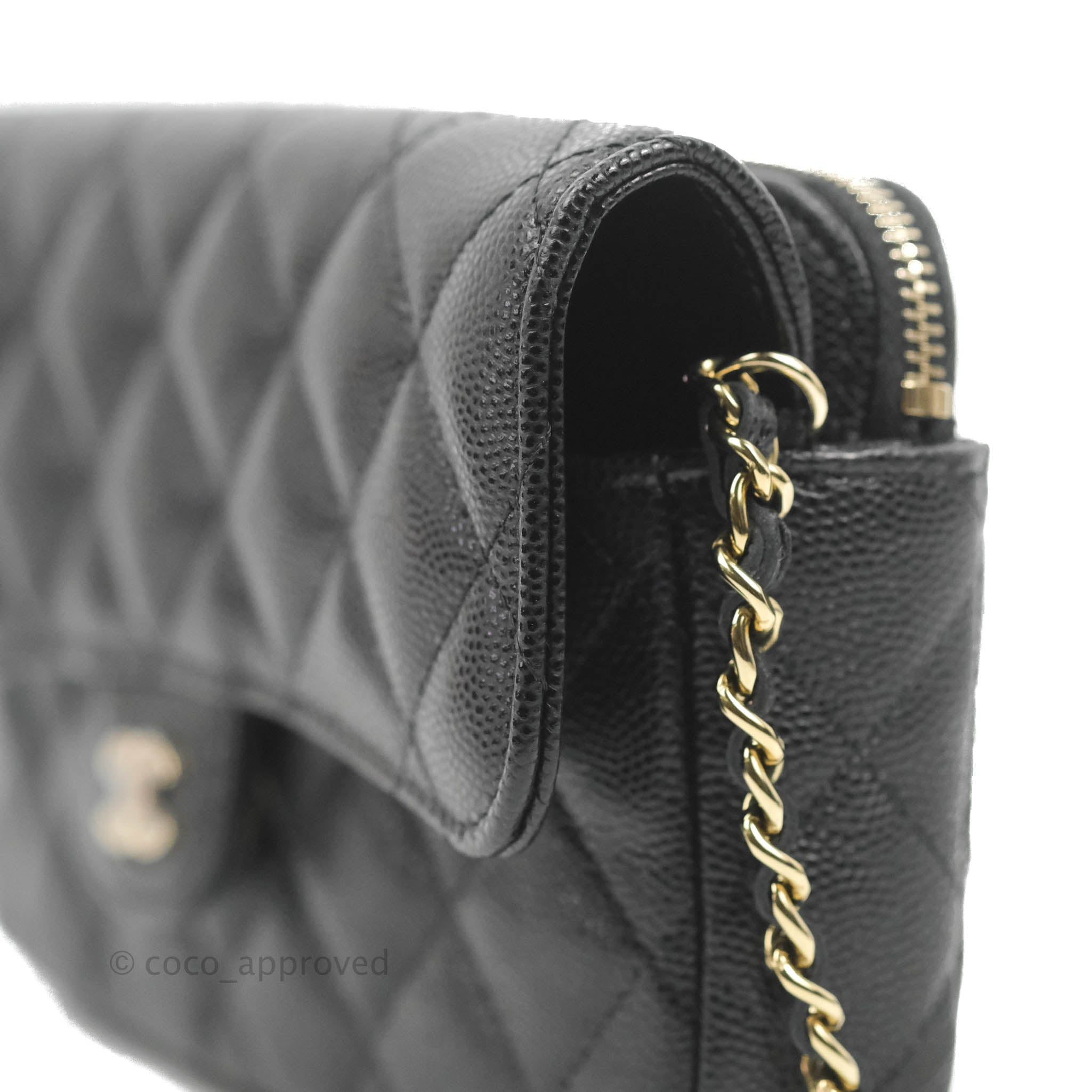 Black Quilted Caviar Glasses Case on Chain Silver Hardware, 2021