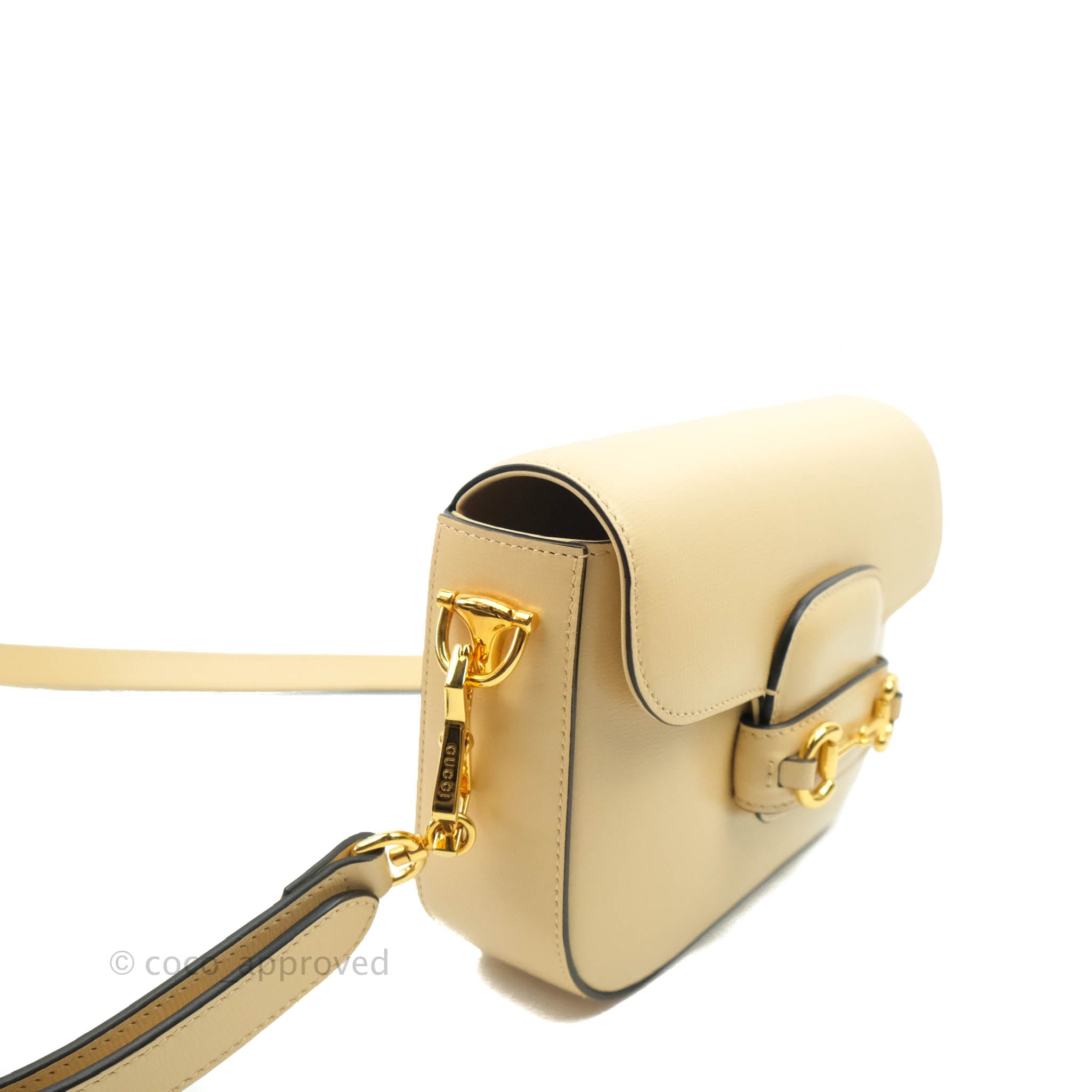 Gucci 1955 Horsebit Mini Shoulder Bag Beige Calfskin Gold Hardware