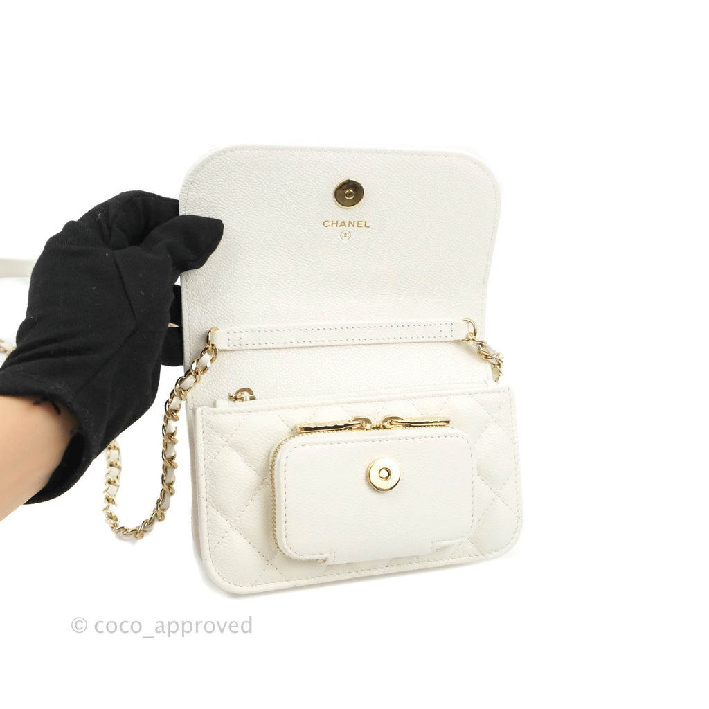 Chanel Clutch With Chain White Caviar Gold Hardware