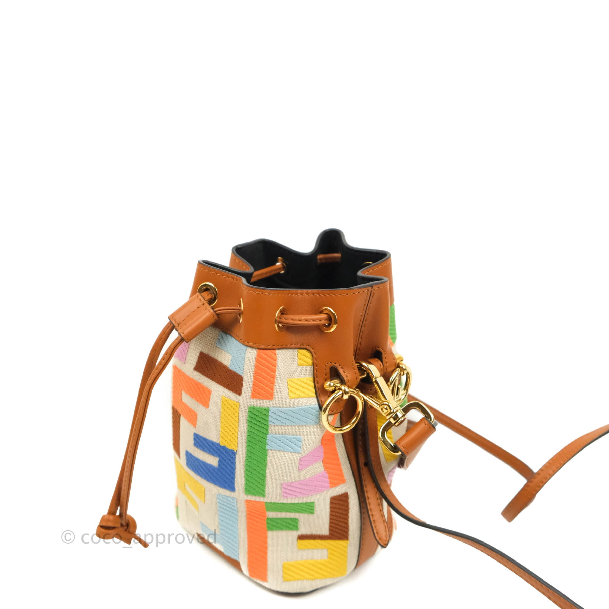 Fendi Canvas Vitello King F Is Fendi FF Multicolor Embroidered Mini Mon Tresor Bucket Bag Multicolor Cuoio