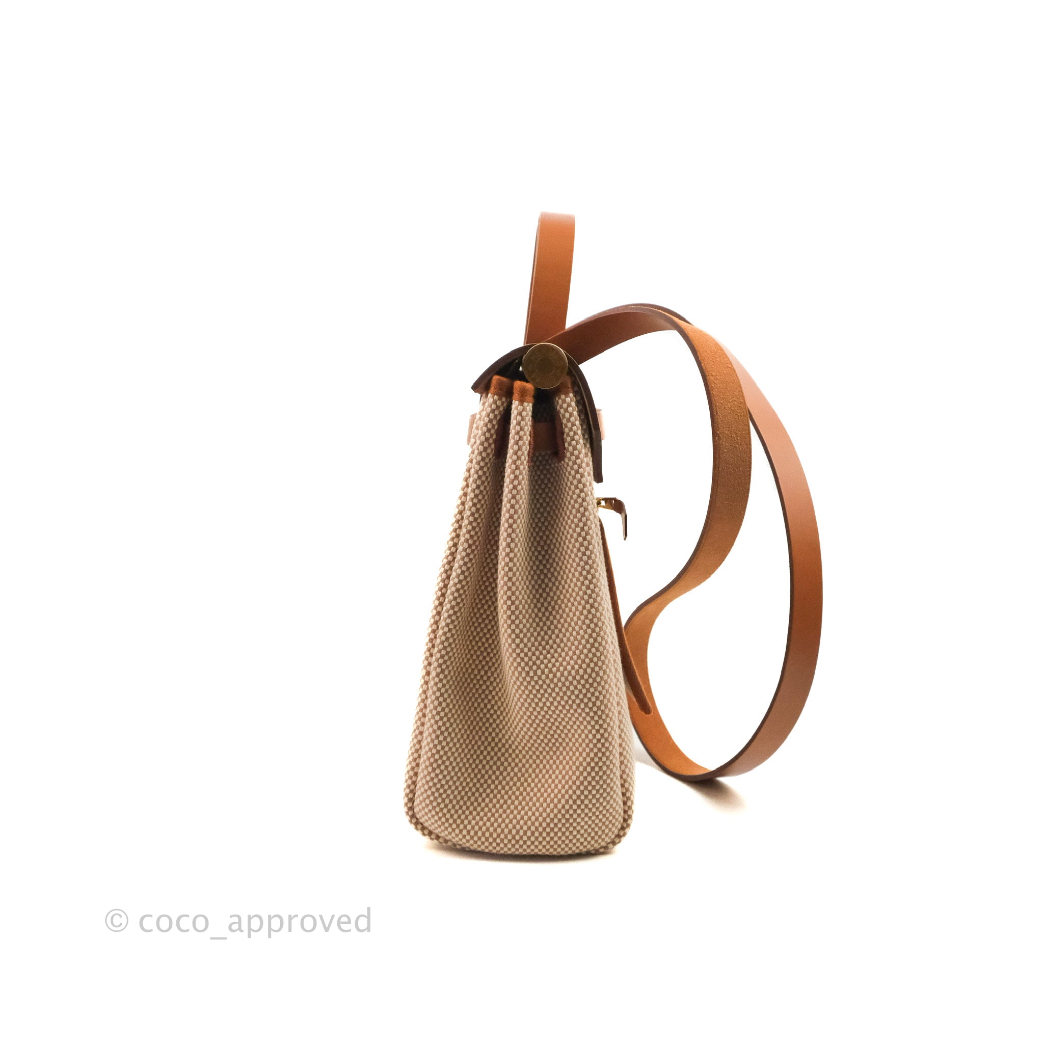 Hermès Herbag Fauve Vache Hunter and Écru Toile Quadrille Zip 31 Gold Hardware, 2023 (Like New), Brown/Beige Womens Handbag