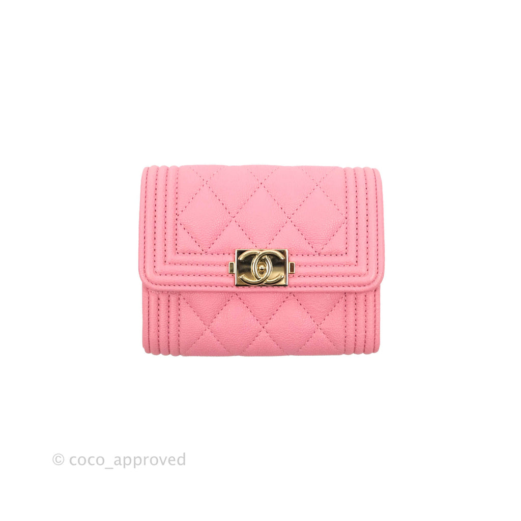 Chanel Quilted Boy Flap Coin Purse Pink Caviar Gold Hardware