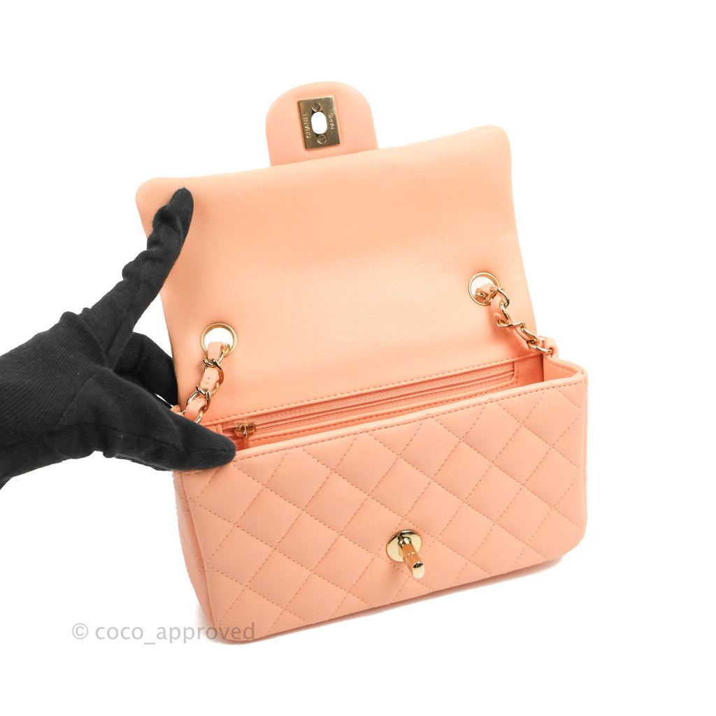Chanel Quilted Mini Rectangular Flap Orange Clair Lambskin Gold Hardware