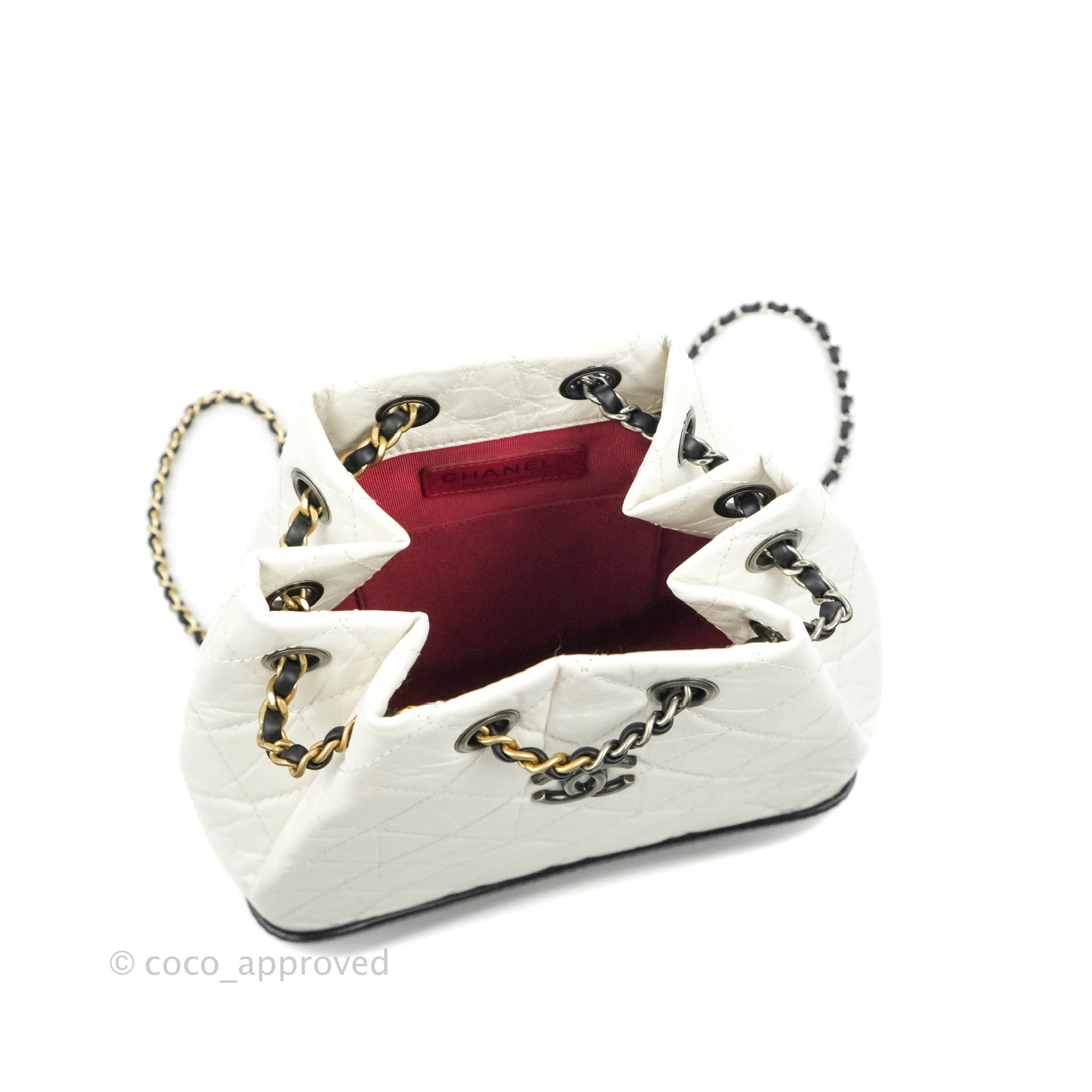 Chanel Small Gabrielle Backpack White Black Aged Calfskin – Coco Approved Studio