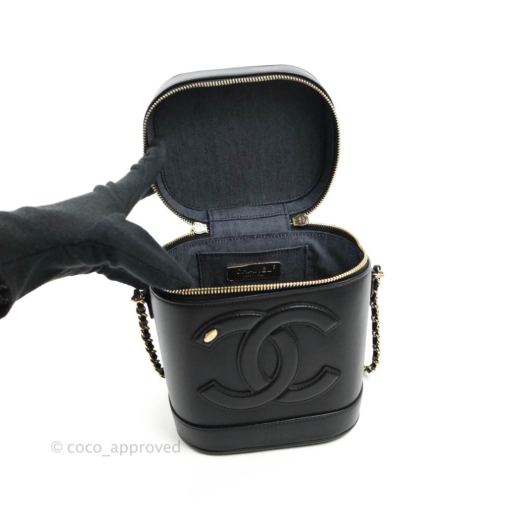 Chanel CC Mania Vanity Case Black Lambskin Gold Hardware