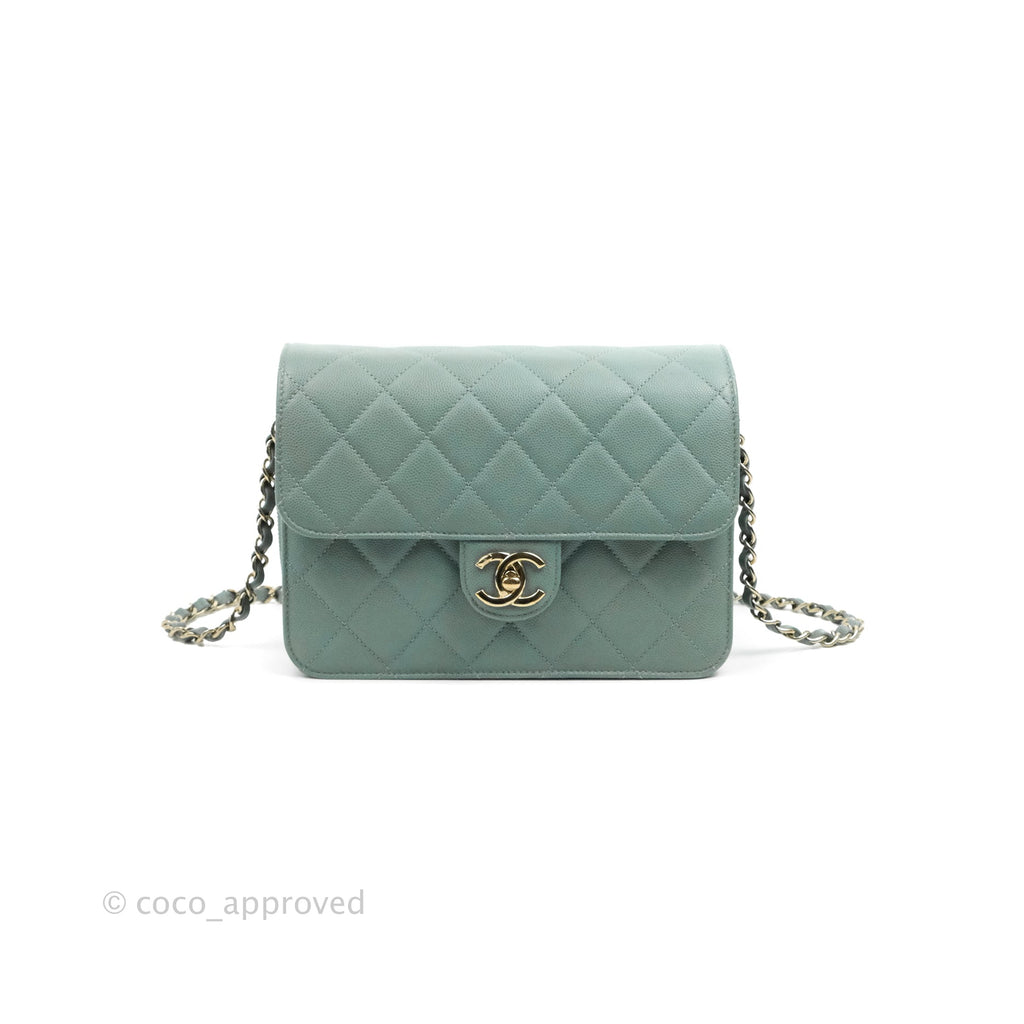 Chanel Quilted Like The Wallet Flap Blue-Greyish Caviar Gold Hardware 