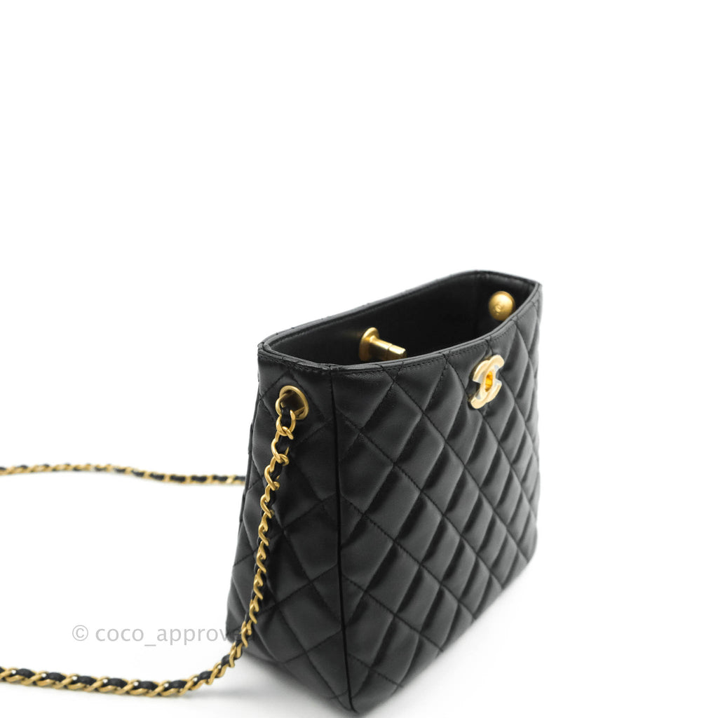 Chanel Black Pearl Crush Hobo Bag Lambskin Aged Gold