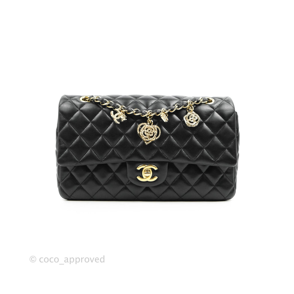 Chanel Classic M/L Medium Flap Bag Valentine Limited Edition Black Lambskin Gold Hardware
