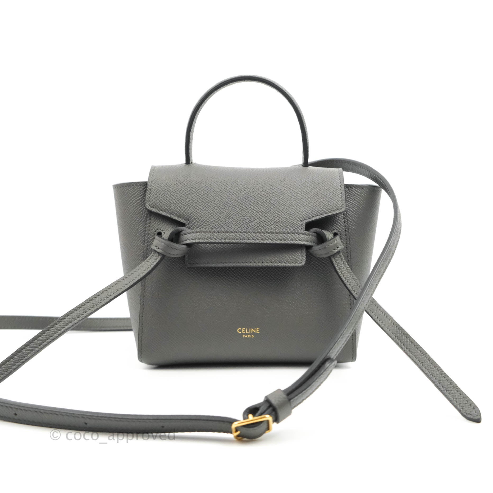 Celine Pico Belt Bag Grey Grained Calfskin Gold Hardware – Coco