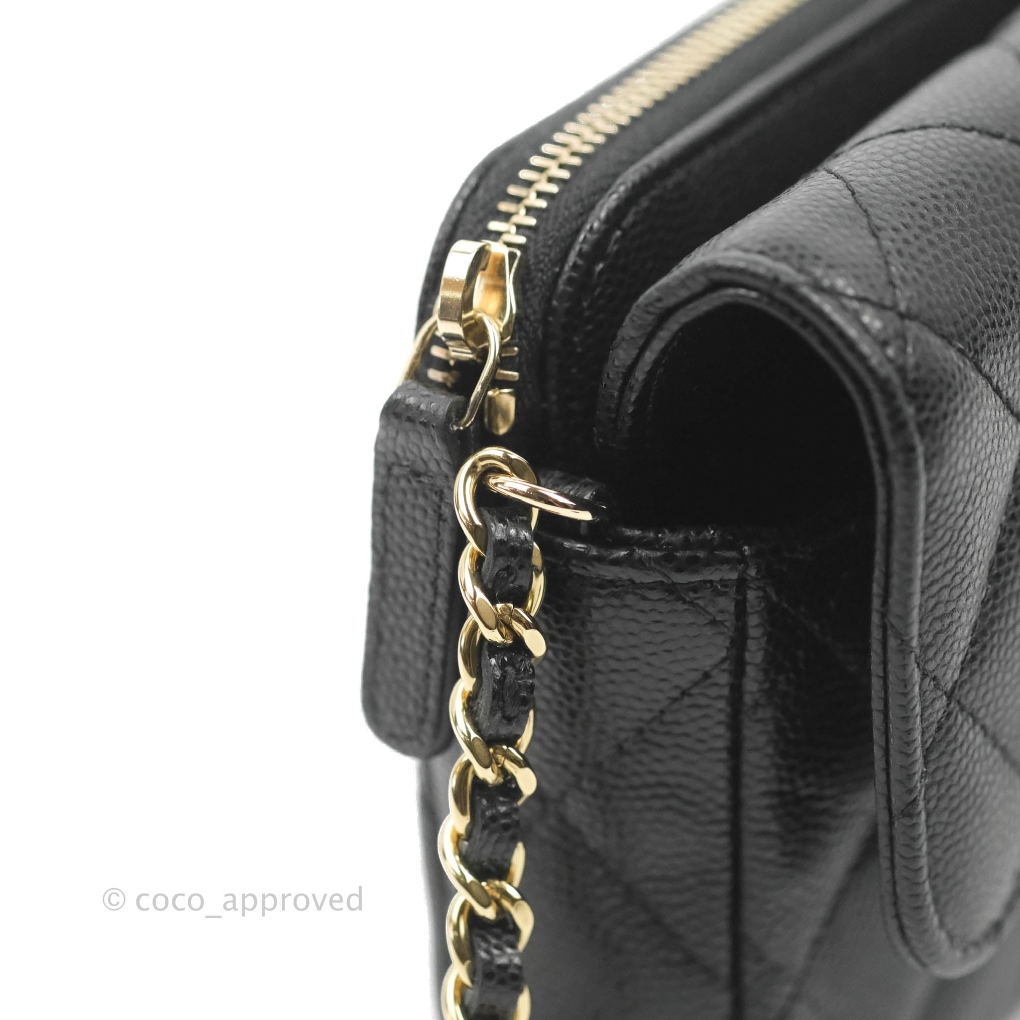 CHANEL Caviar Quilted Boy Zip Phone Holder With Chain Black