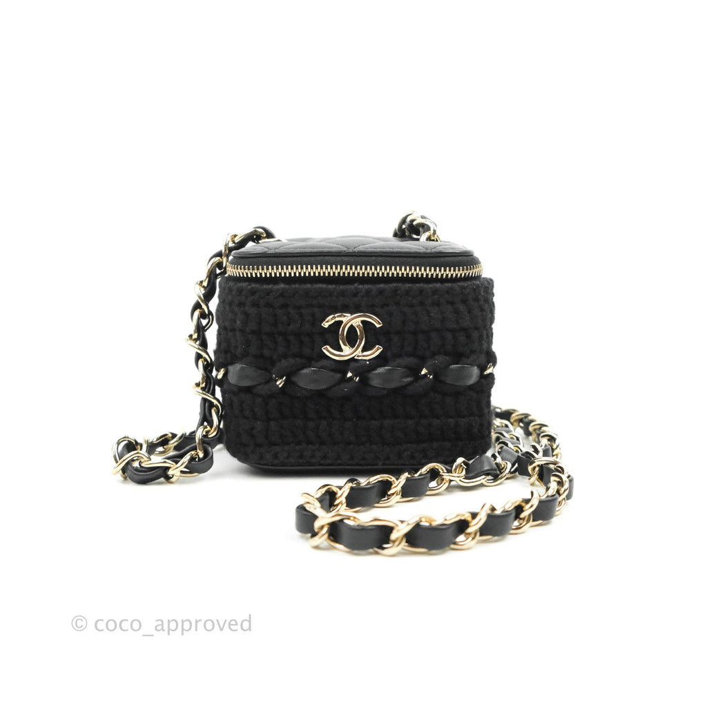 Chanel Mini Vanity With Chain Black Lambskin Crochet Gold Hardware